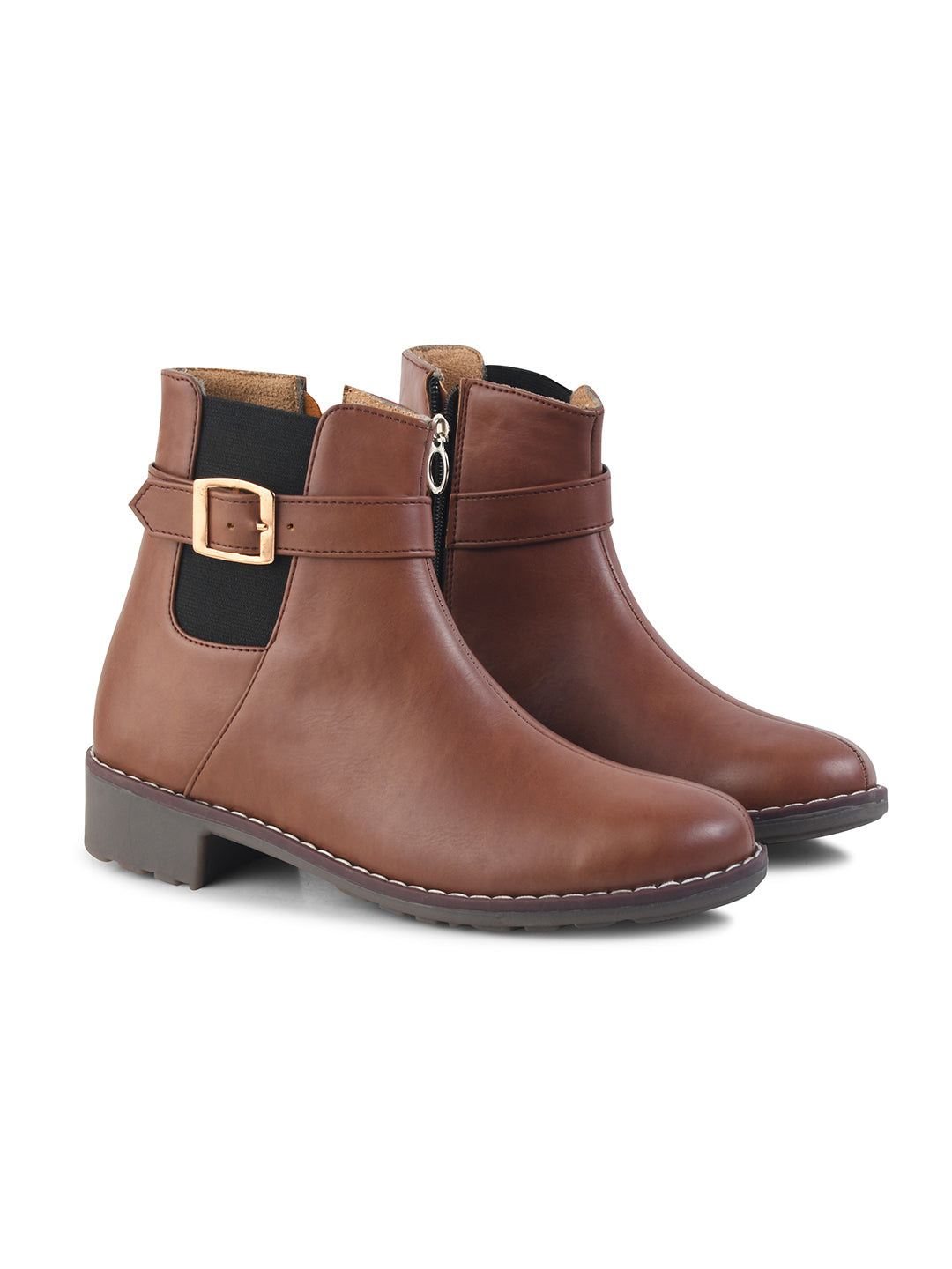 JM Looks Women Ankle Boots Buckle Strap Block Heel Zipper Closure Footwear