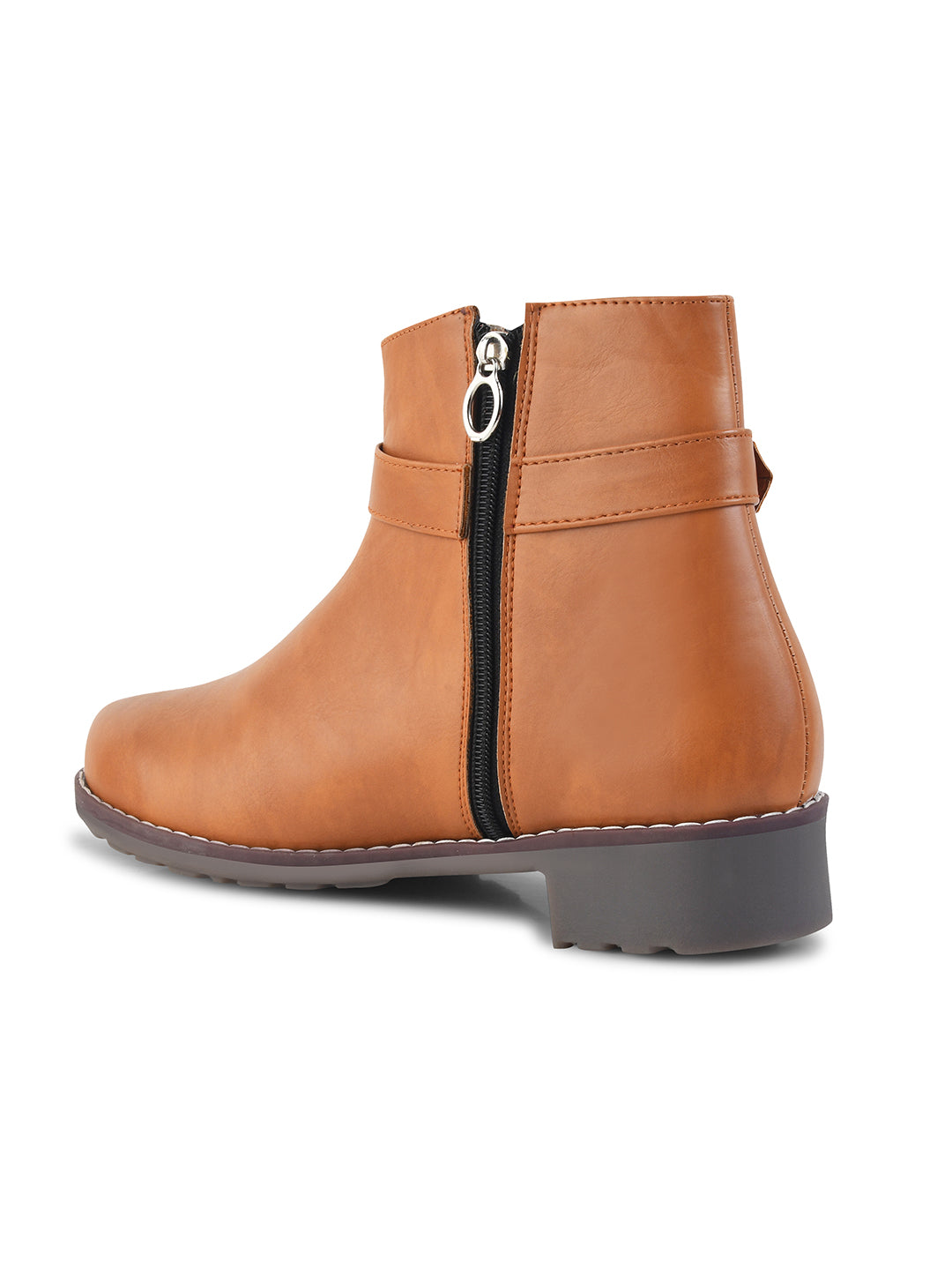 JM Looks Women Ankle Boots Buckle Strap Block Heel Zipper Closure Footwear