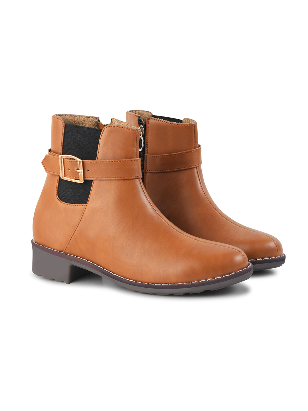 JM Looks Women Ankle Boots Buckle Strap Block Heel Zipper Closure Footwear