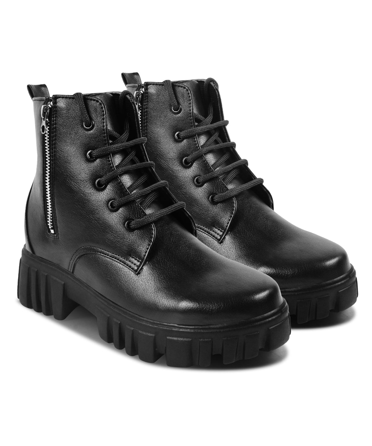JM Looks Women Chunky Platform Combat Boots Lace-Up Zip Ankle Boots Footwear