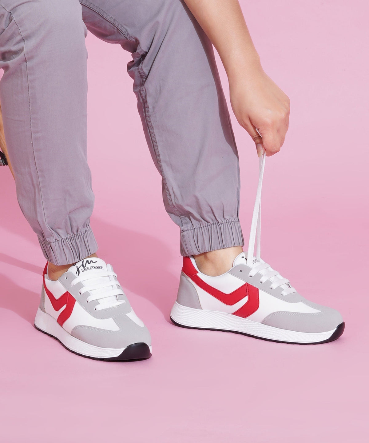 JM Looks Women’s Casual Lace-Up Sneakers with Contrast Panels