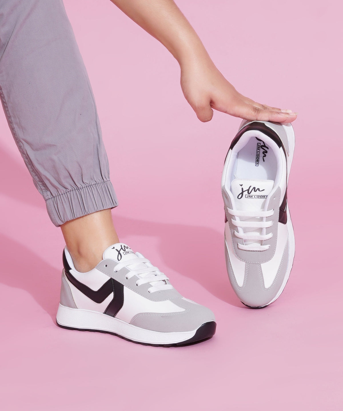 JM Looks Women’s Casual Lace-Up Sneakers with Contrast Panels