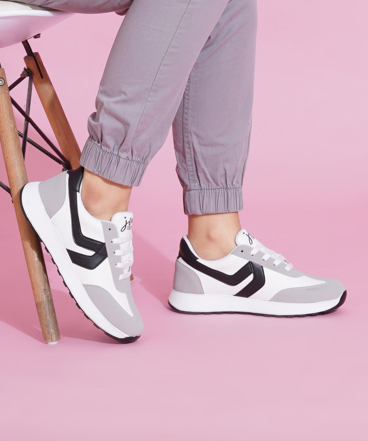 JM Looks Women’s Casual Lace-Up Sneakers with Contrast Panels