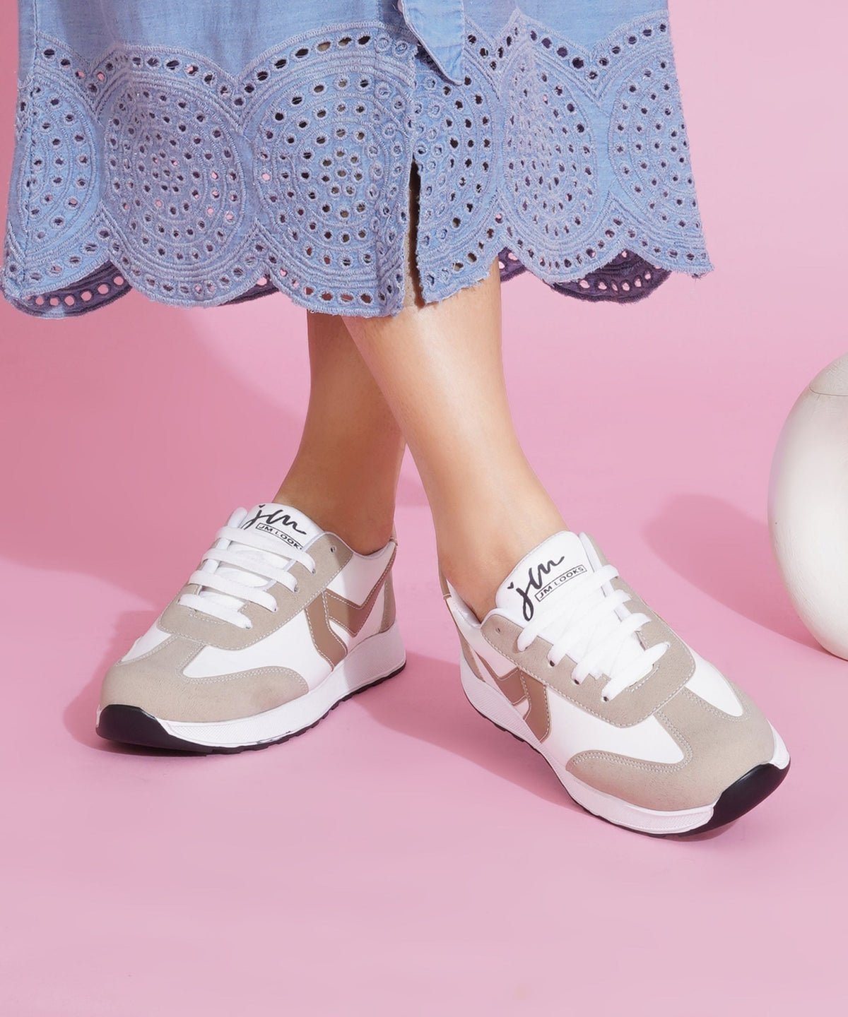JM Looks Women’s Casual Lace-Up Sneakers with Contrast Panels