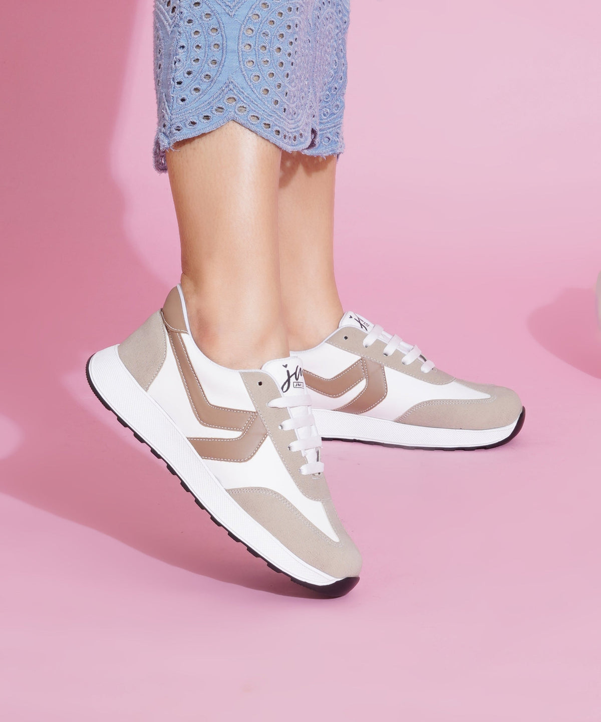 JM Looks Women’s Casual Lace-Up Sneakers with Contrast Panels