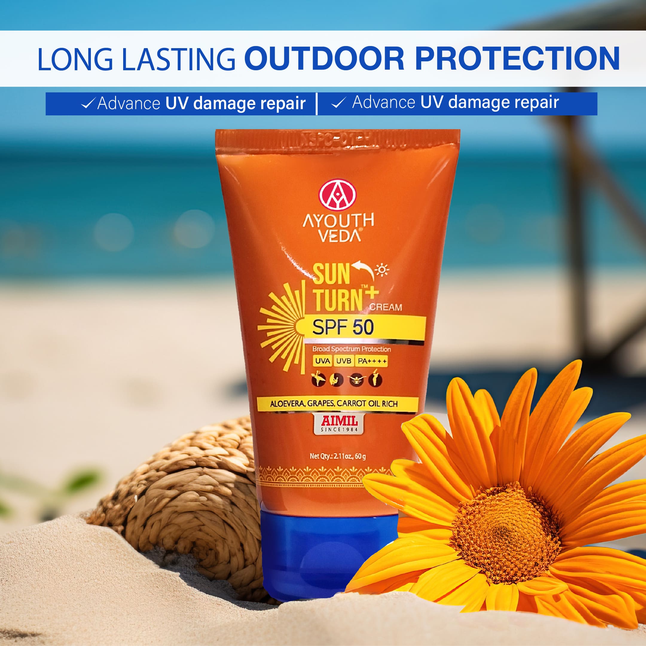 Ayouthveda Sun Turn+ Cream SPF 50 (60g)