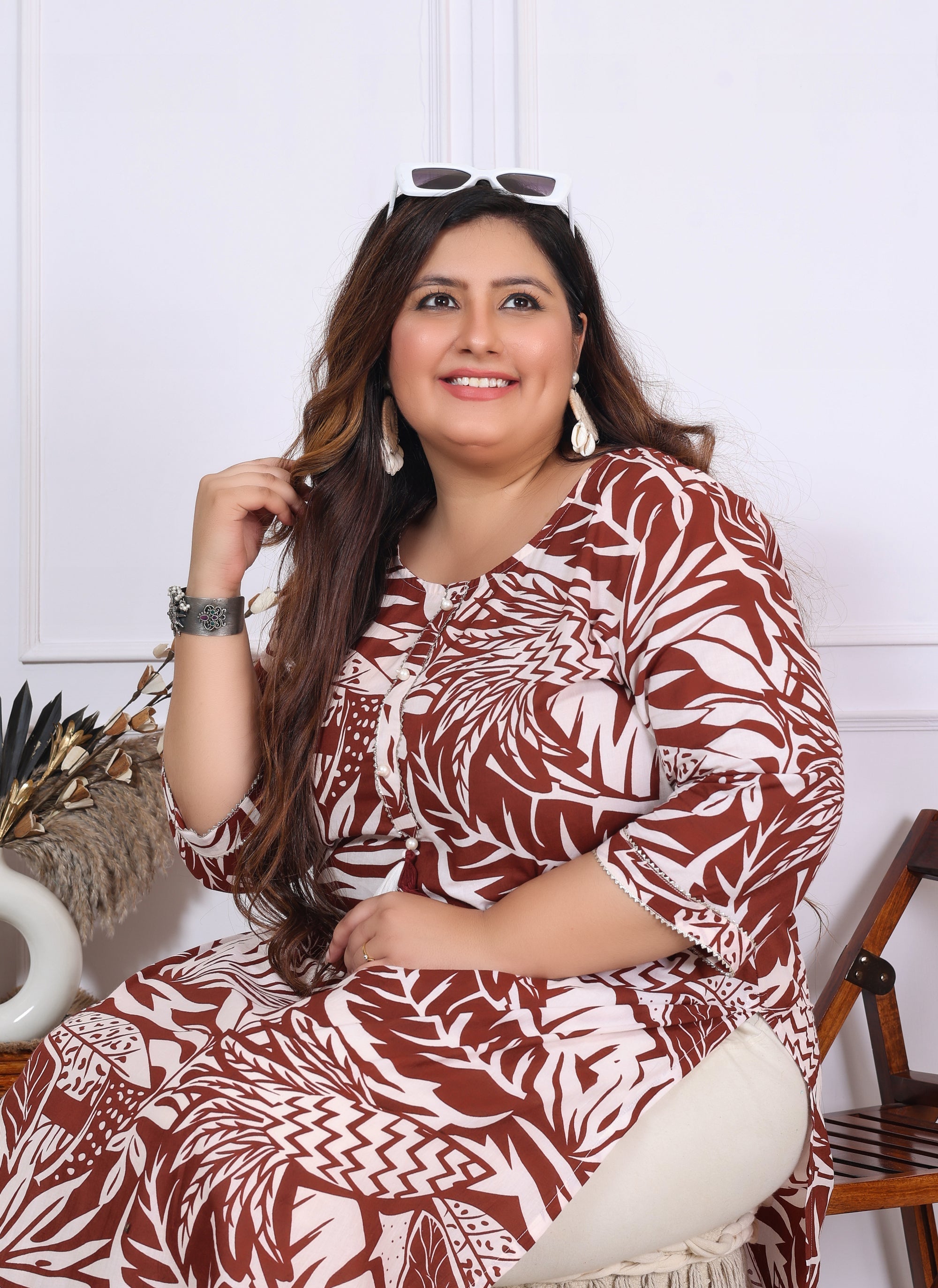 Label Flavia Women Printed Cotton Straight Kurta (B01-Mehroon)