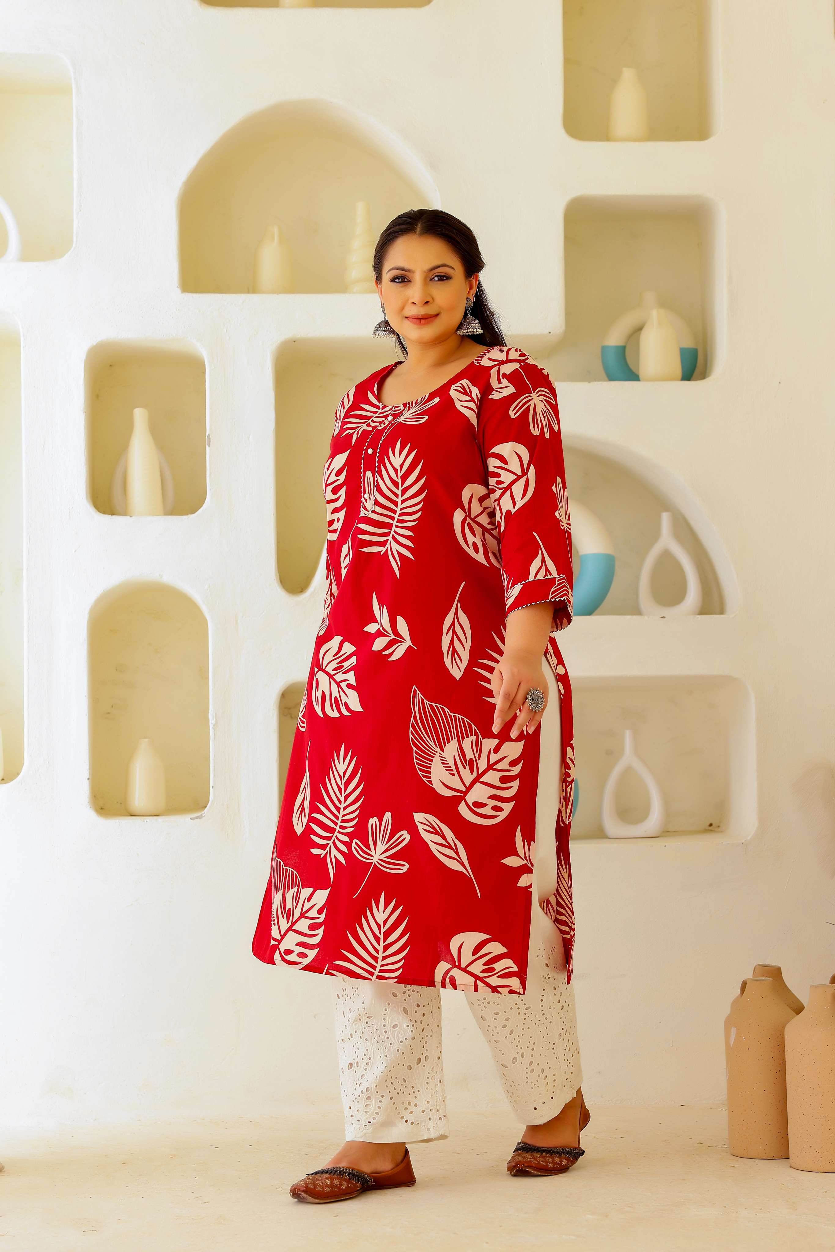 Label Flavia Women's Plus Size Cotton Kurti with 3/4 Sleeves – Elegant & Comfortable