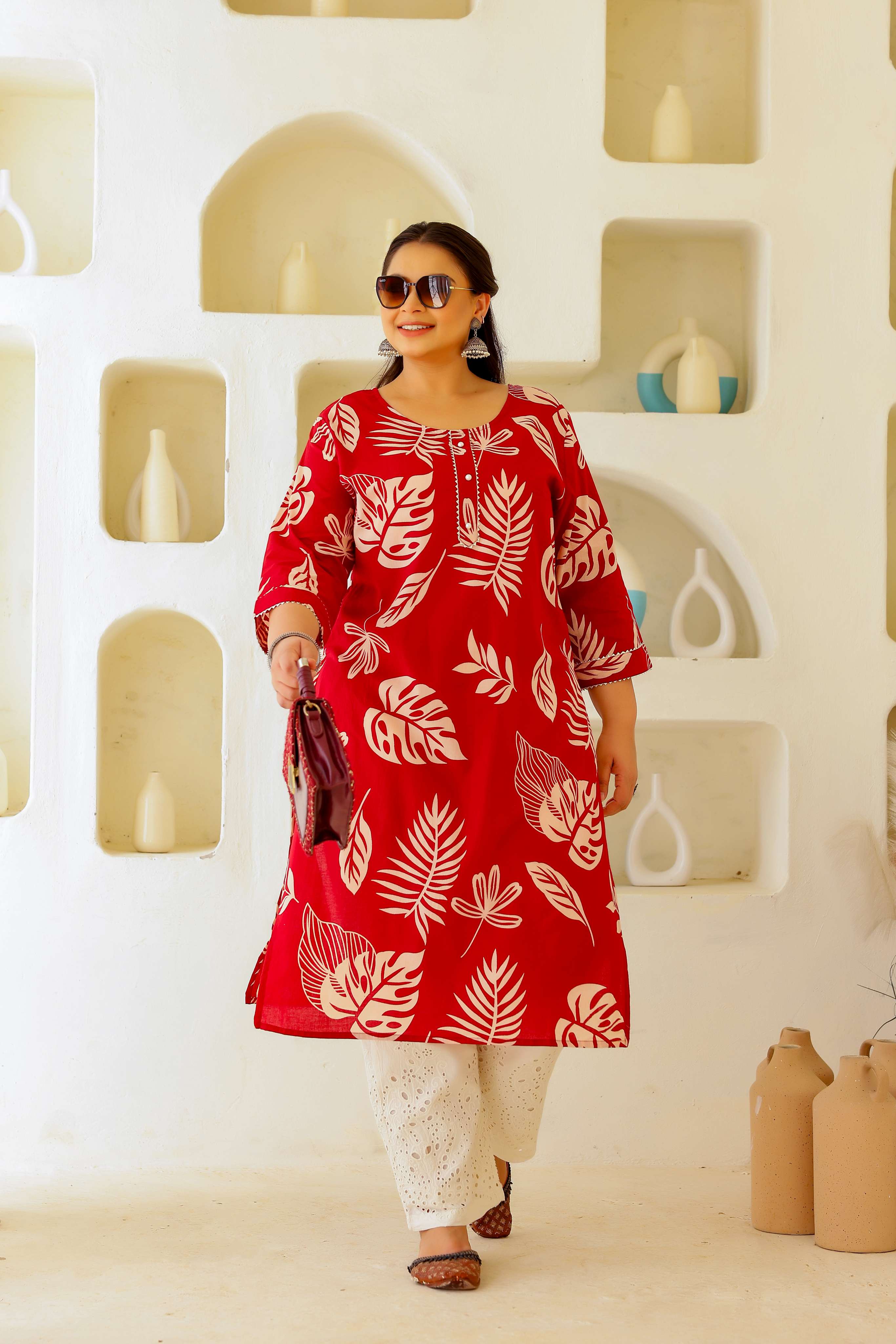 Label Flavia Women's Plus Size Cotton Kurti with 3/4 Sleeves – Elegant & Comfortable