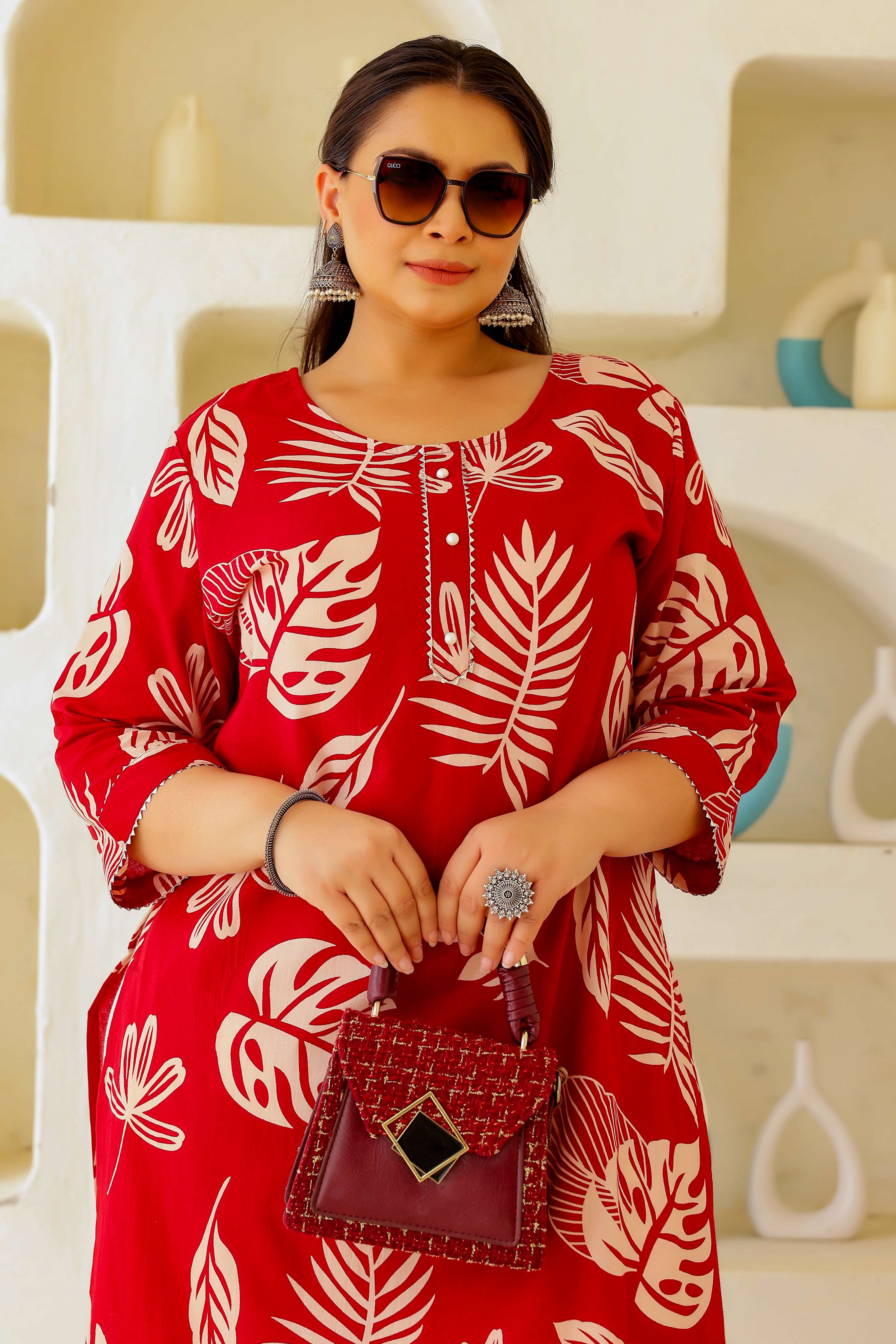 Label Flavia Women's Plus Size Cotton Kurti with 3/4 Sleeves – Elegant & Comfortable
