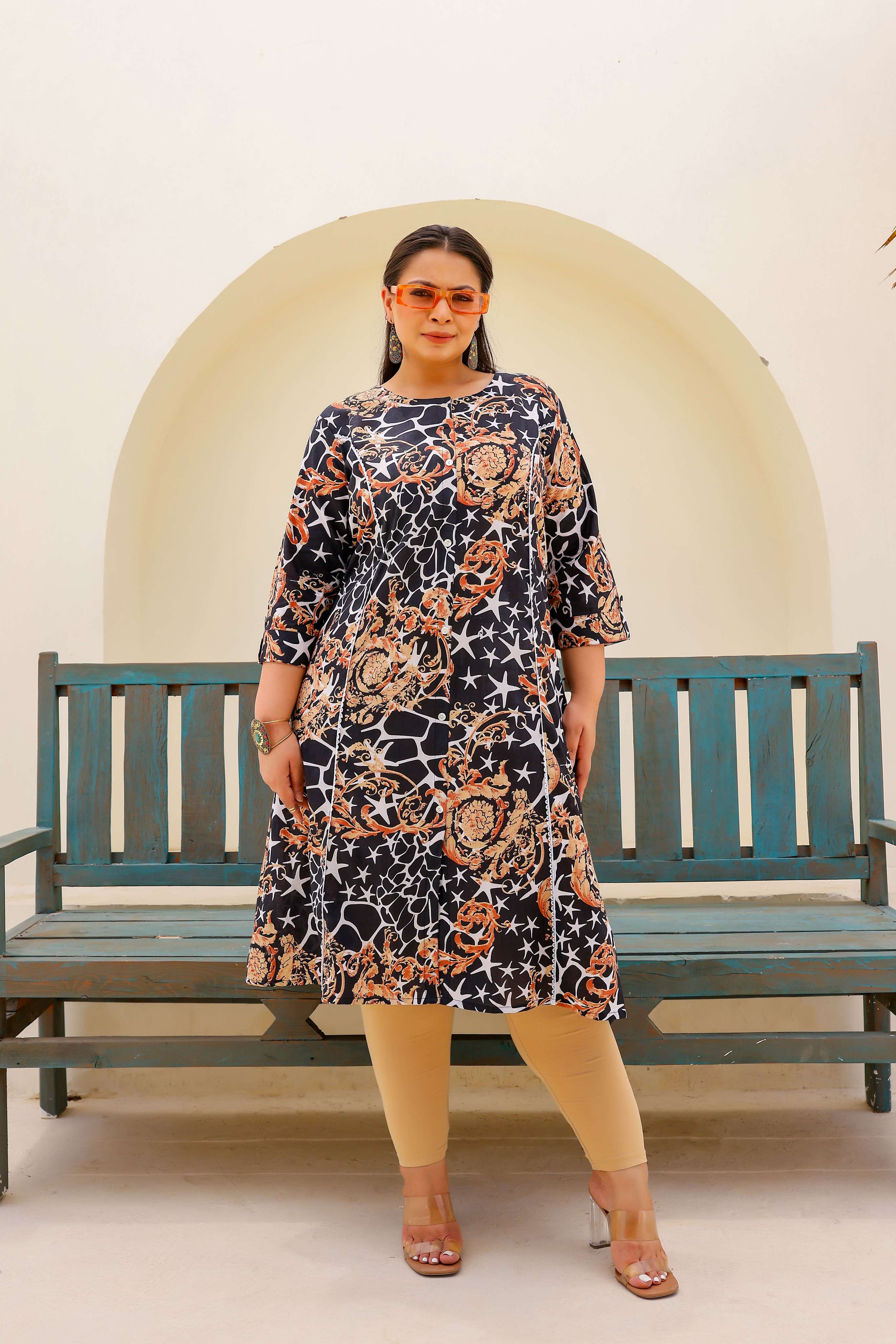 Label Flavia Black & Beige Abstract Print A-Line Kurta | Modern & Stylish Everyday Look