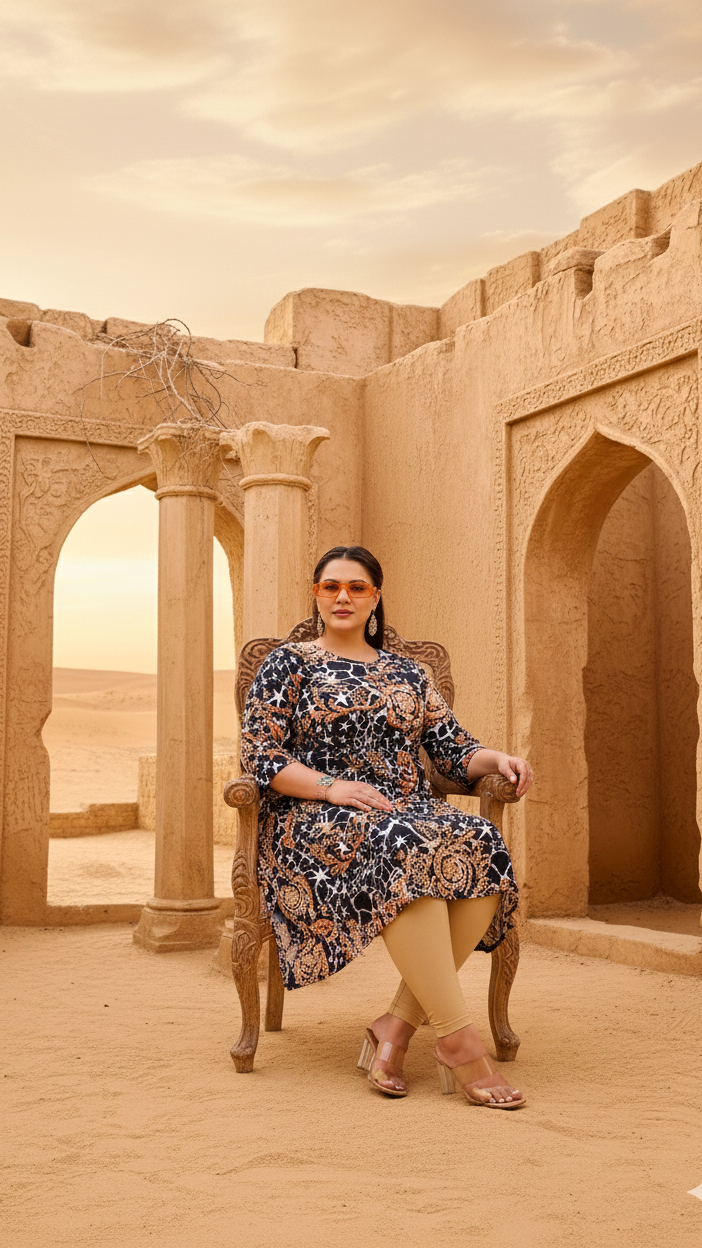 Label Flavia Black & Beige Abstract Print A-Line Kurta | Modern & Stylish Everyday Look