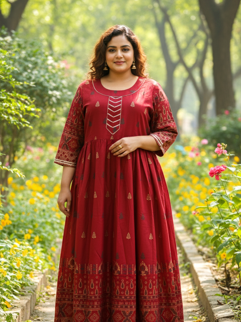 Label Flavia Plus Size Cotton Blend Printed Gown