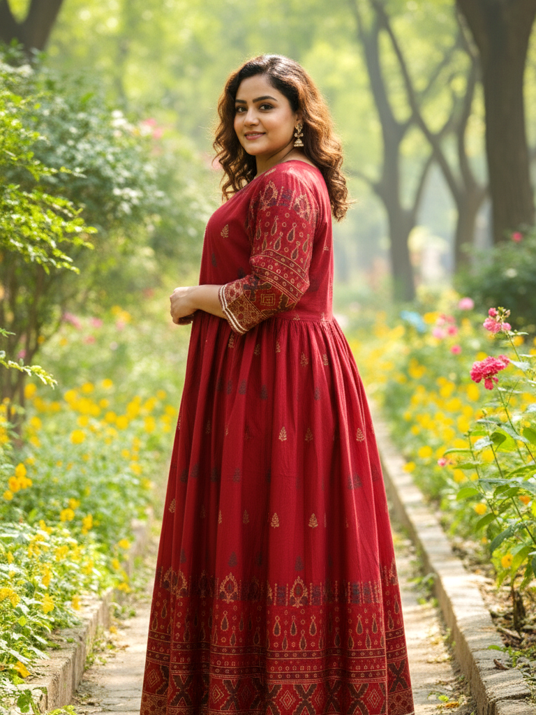 Label Flavia Plus Size Cotton Blend Printed Gown