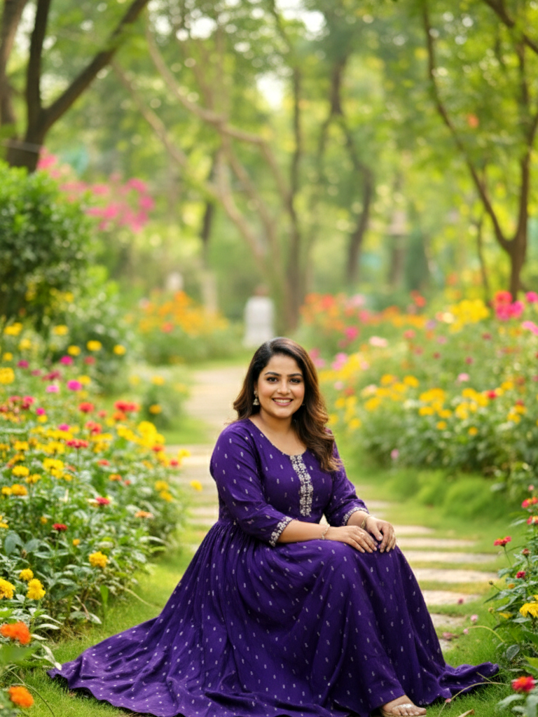 Label Flavia Purple Celebration-Ready Anarkali Dress with Contrast Print