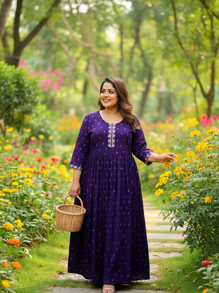 Label Flavia Purple Celebration-Ready Anarkali Dress with Contrast Print