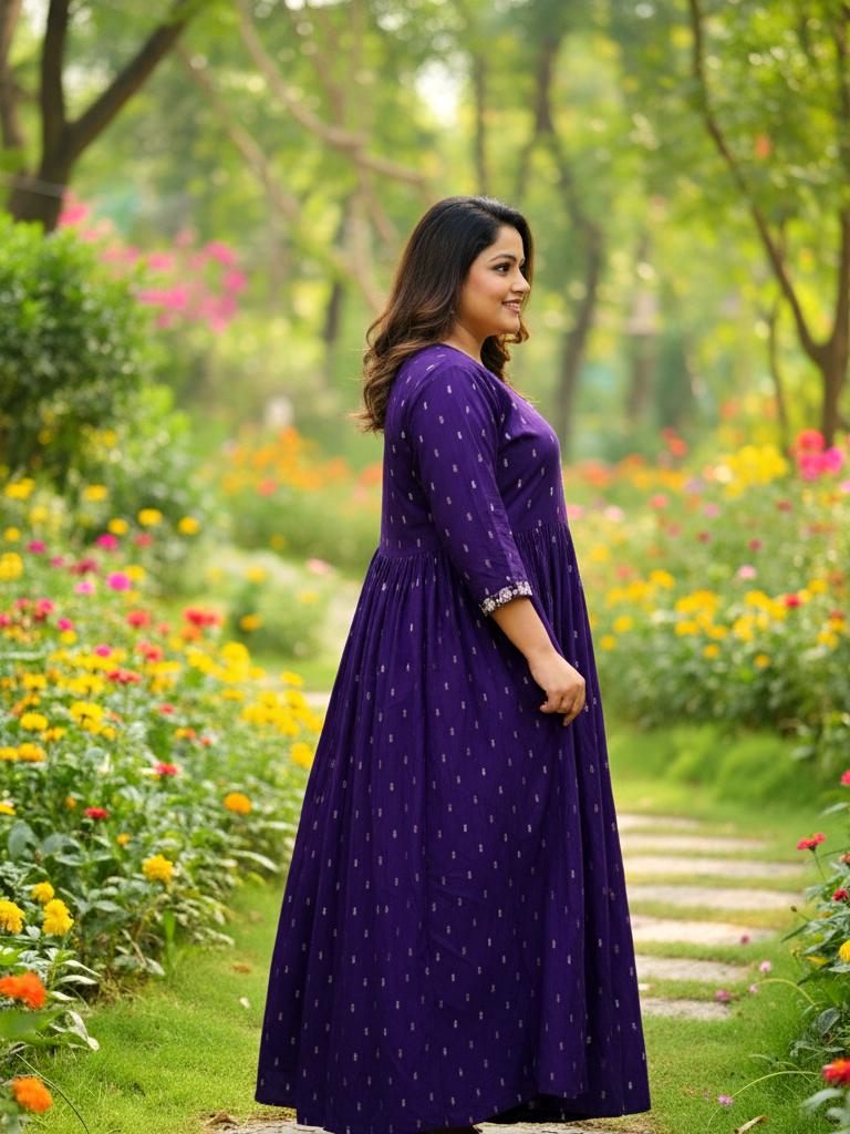 Label Flavia Purple Celebration-Ready Anarkali Dress with Contrast Print
