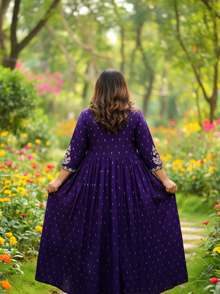 Label Flavia Purple Celebration-Ready Anarkali Dress with Contrast Print