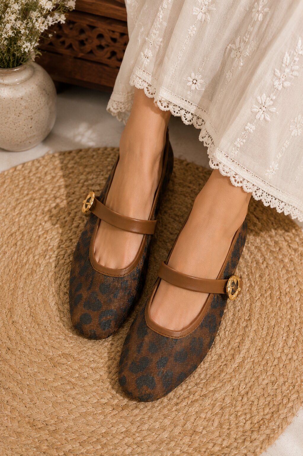 Sandal Stories Leopard Print Buckle Mary Jane Ballerinas