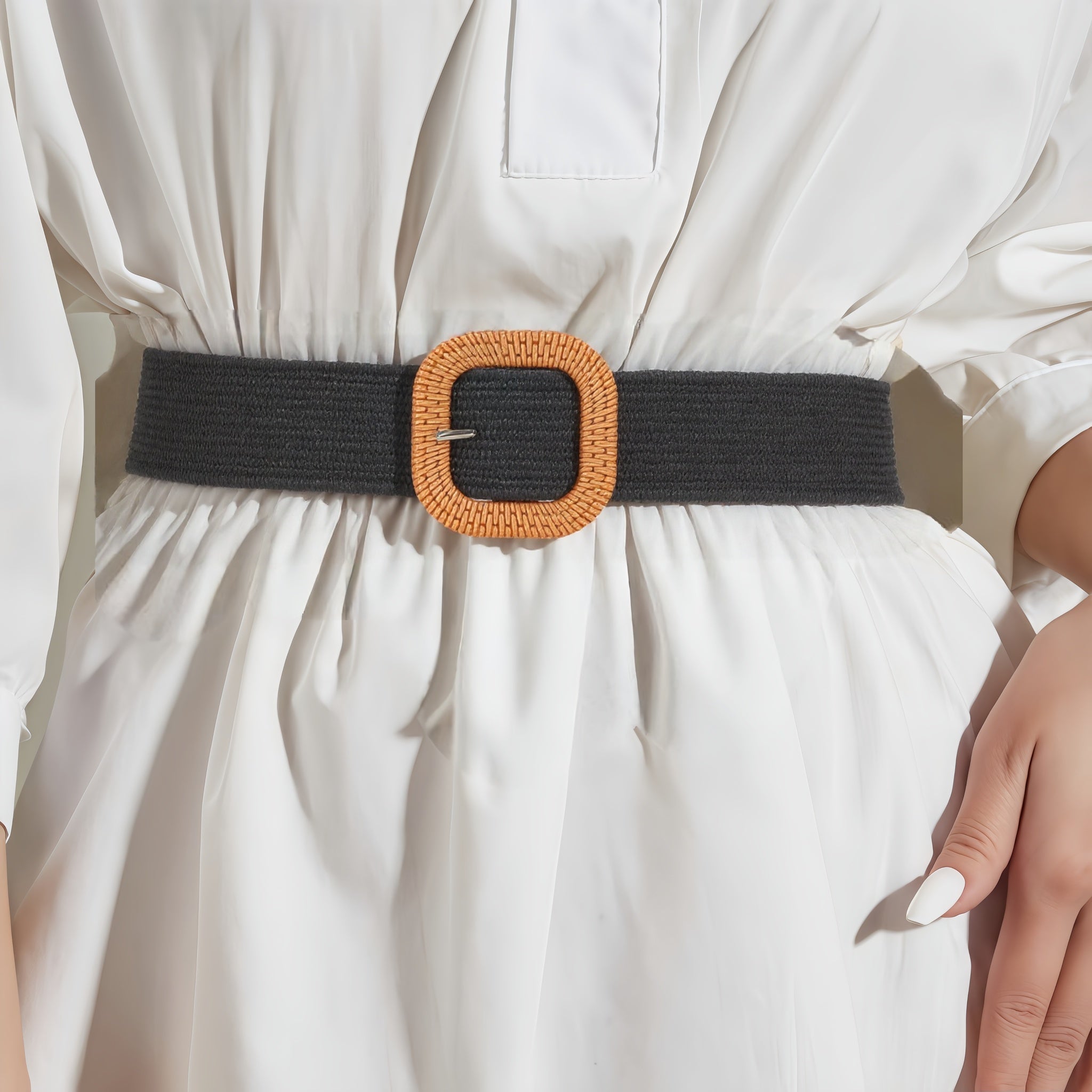 Salty Truffle Drizzle Woven Straw Belt for Women