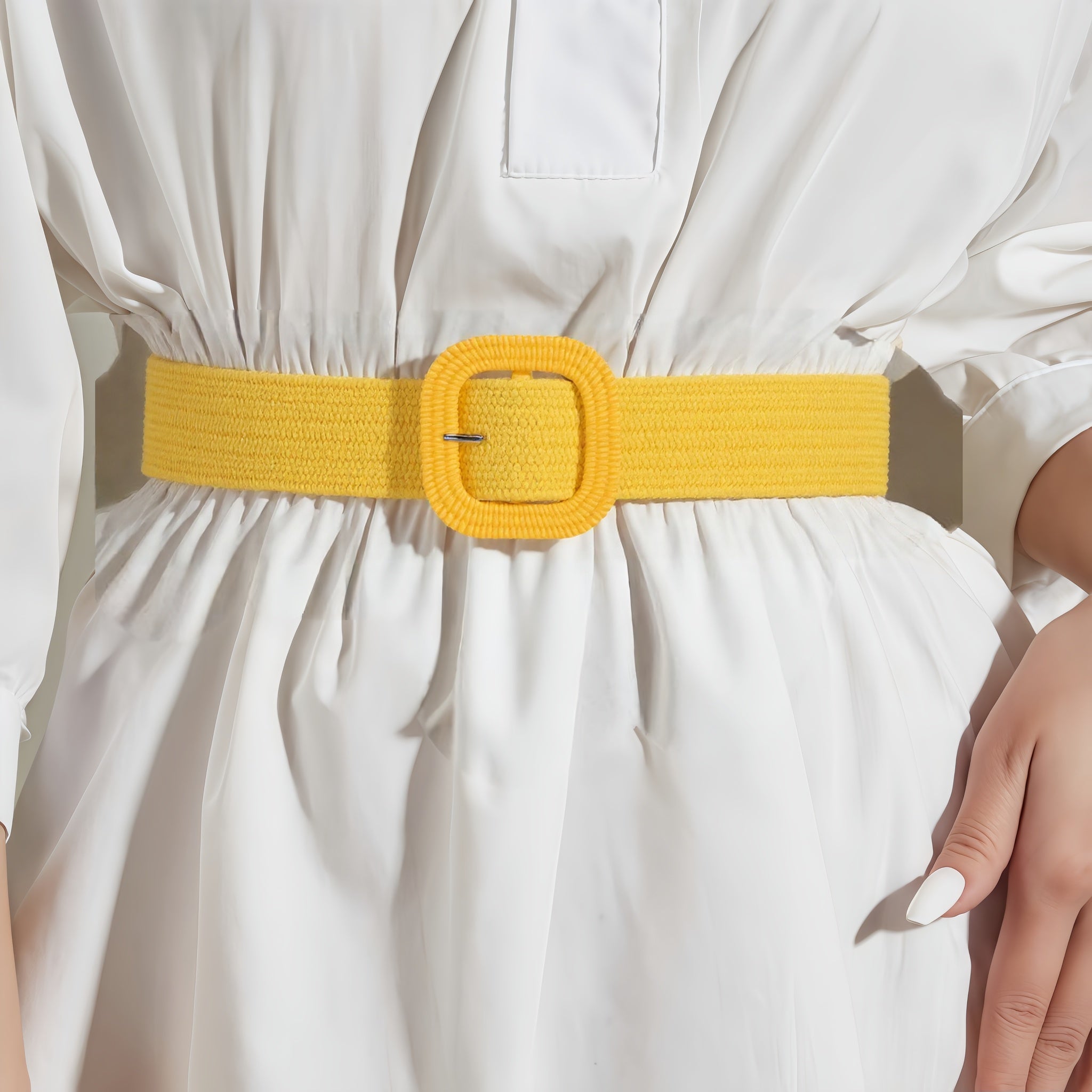 Salty Butterscotch Drizzle Woven Straw Belt for Women