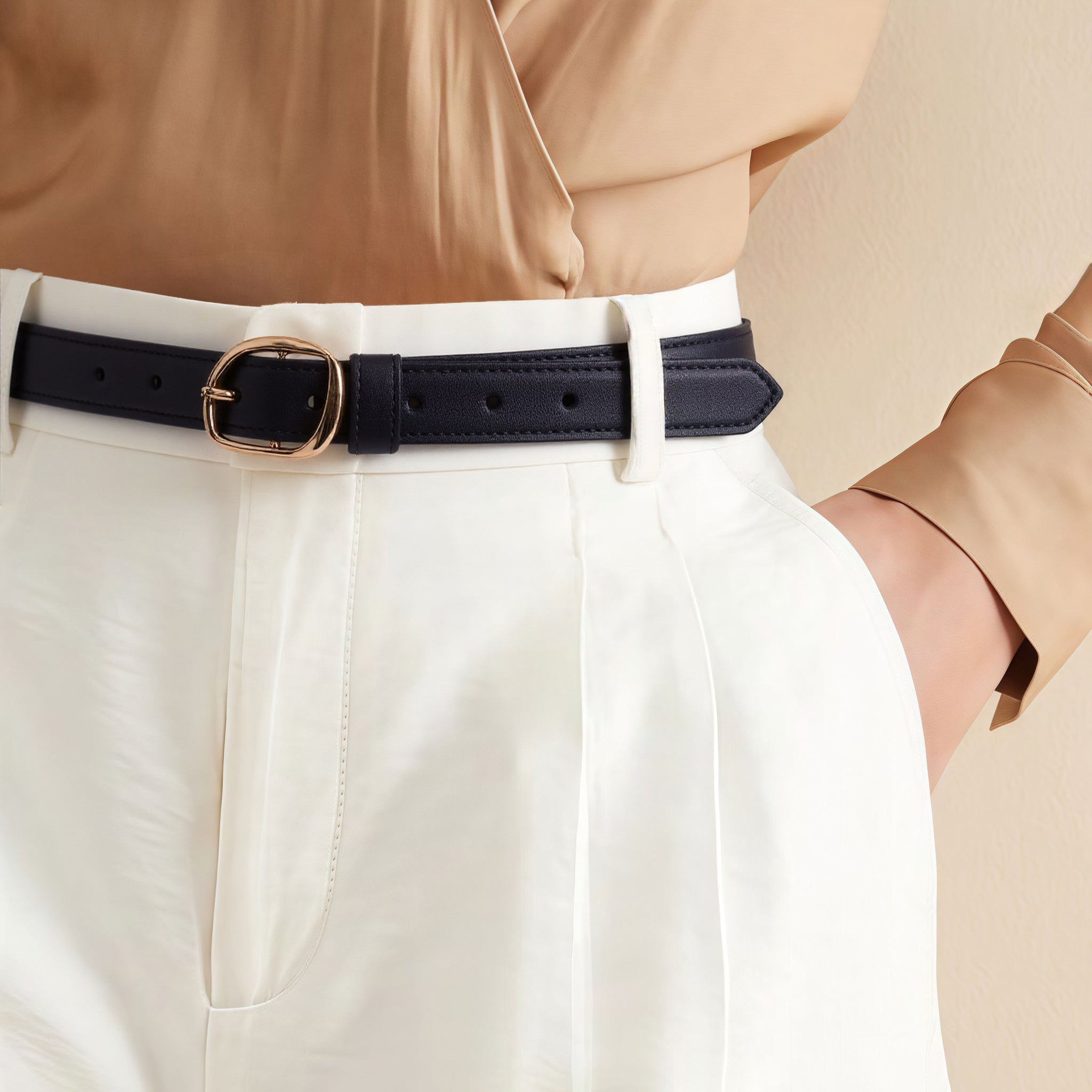 Salty Graphite Leather Gold Buckle Belt