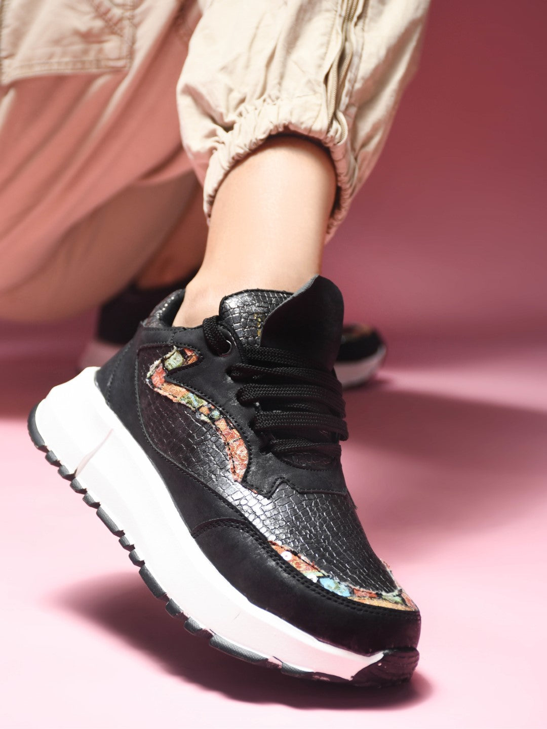 JM Looks Metallic Mesh Chunky Sneakers For Women