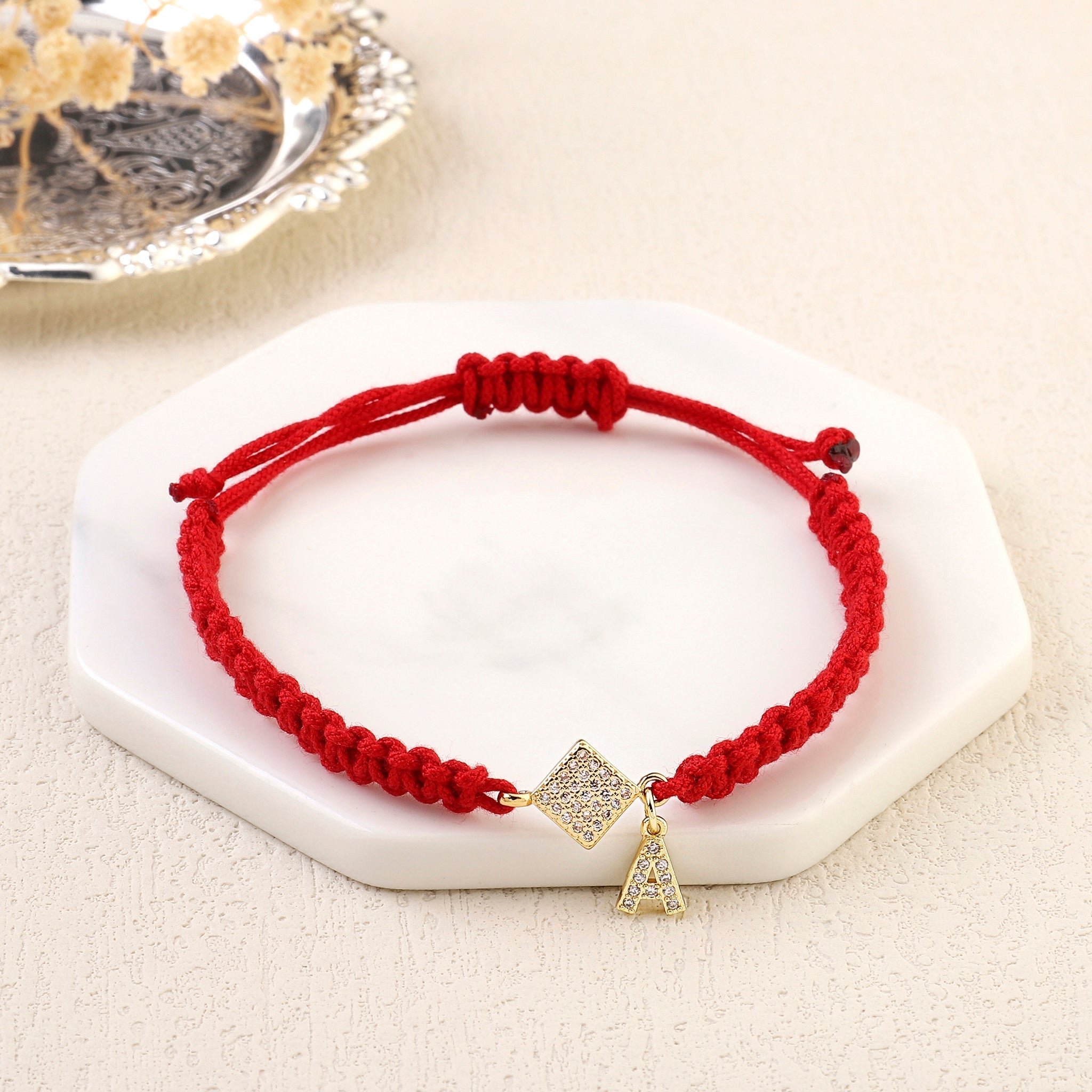 Salty Red Thread Initial Bracelet