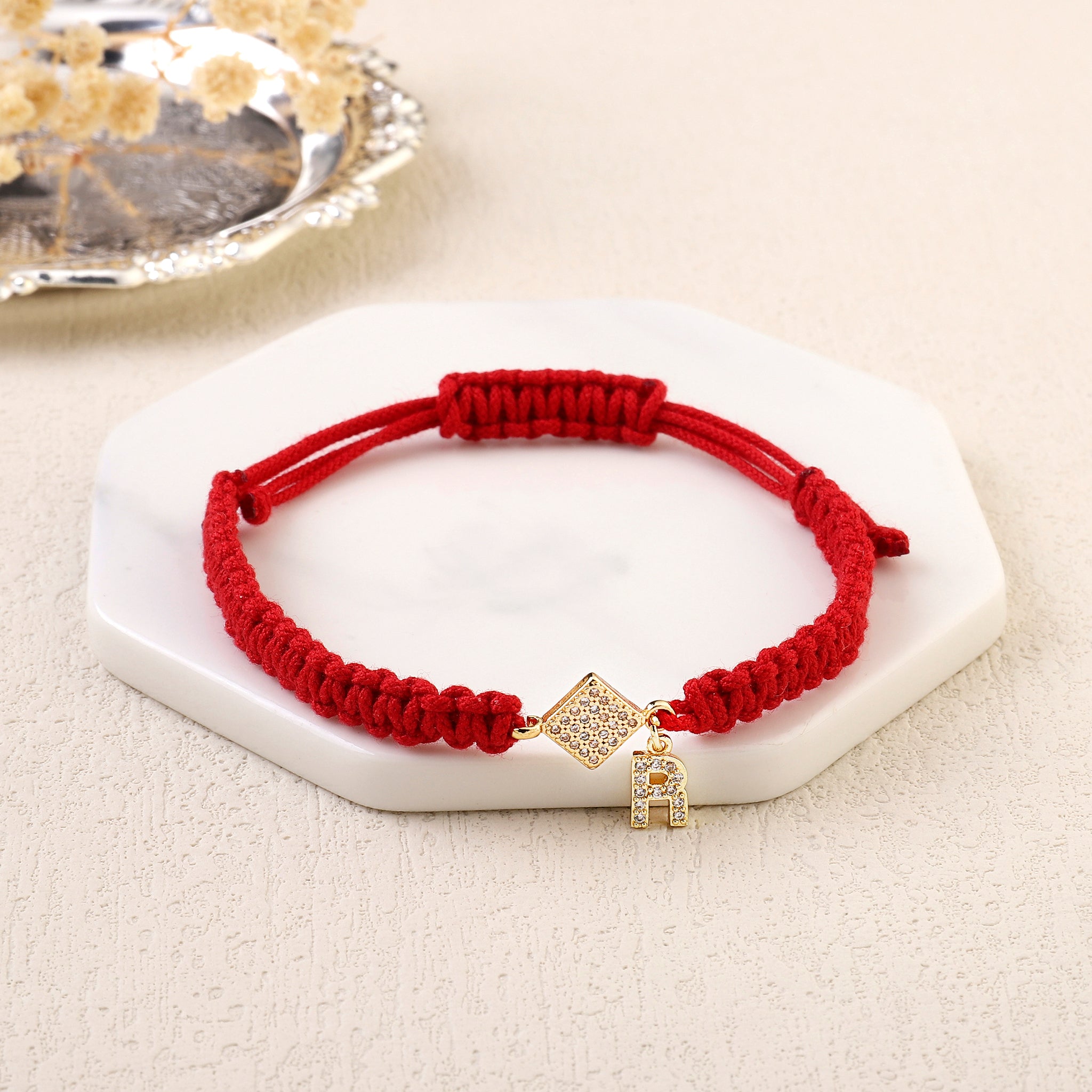 Salty Red Thread Initial Bracelet