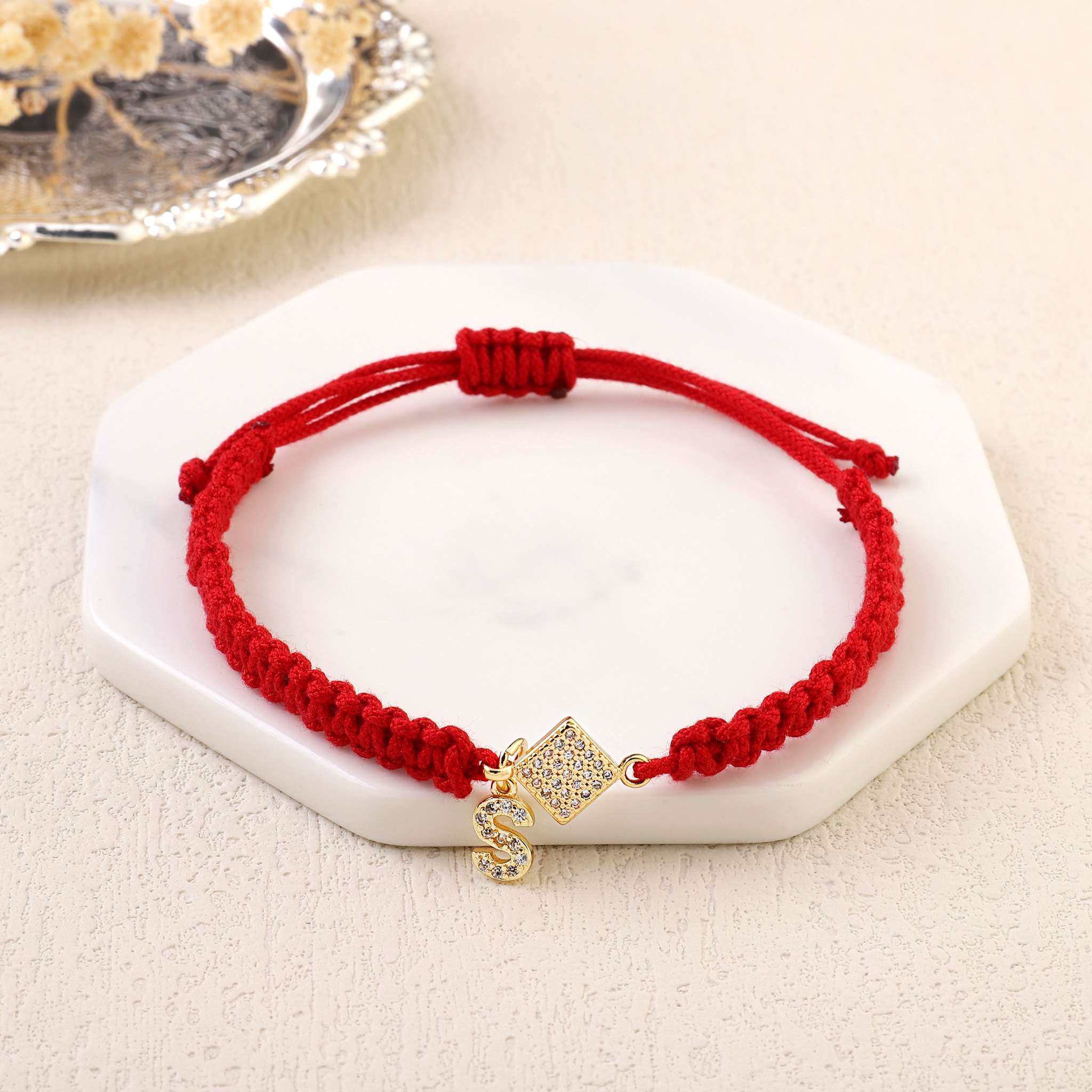 Salty Red Thread Initial Bracelet
