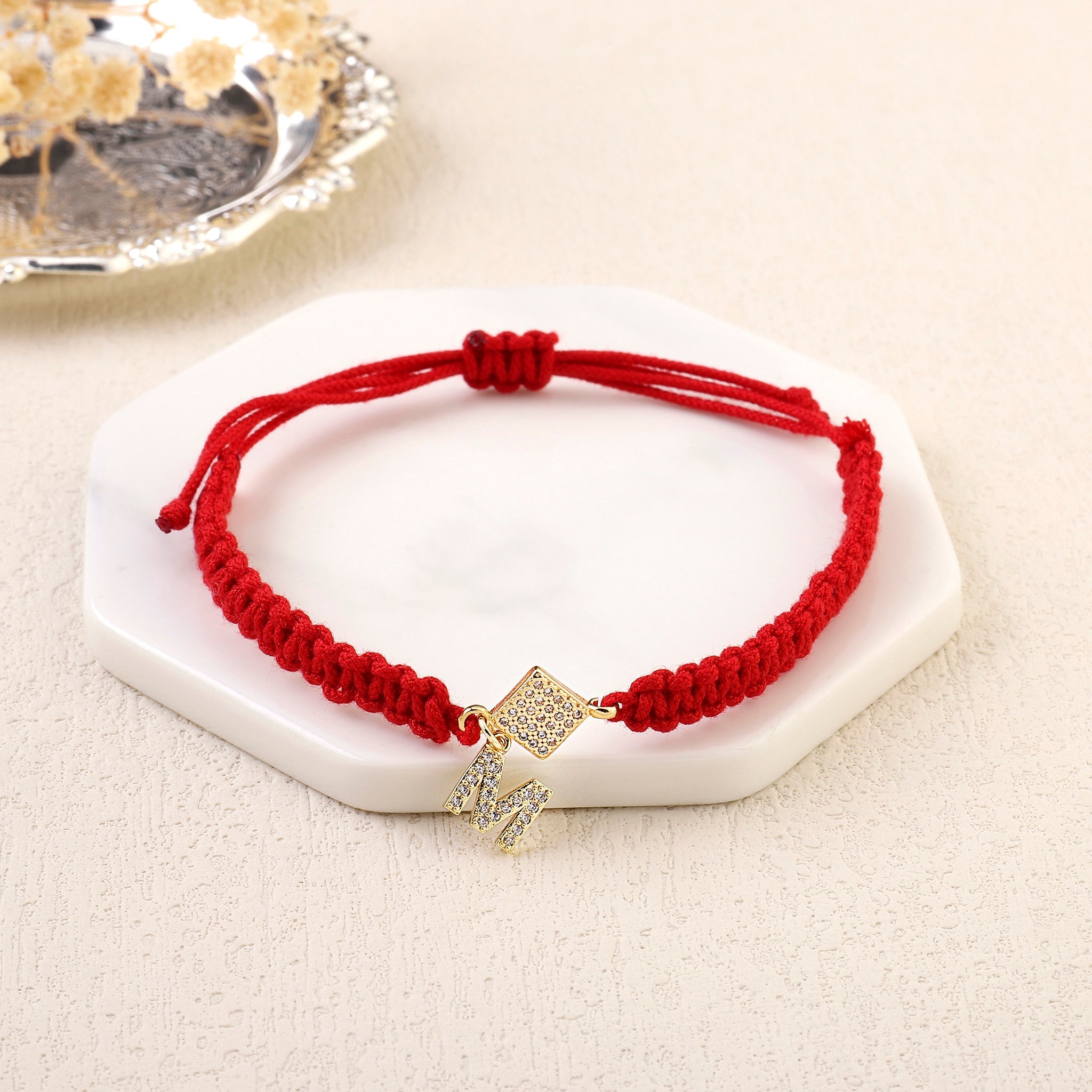 Salty Red Thread Initial Bracelet