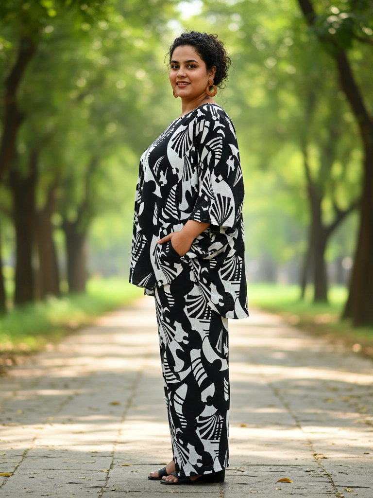 Label Flavia All-Day Comfort Plus Size Cotton Co-ord Set – Shirt and Pant Ensemble