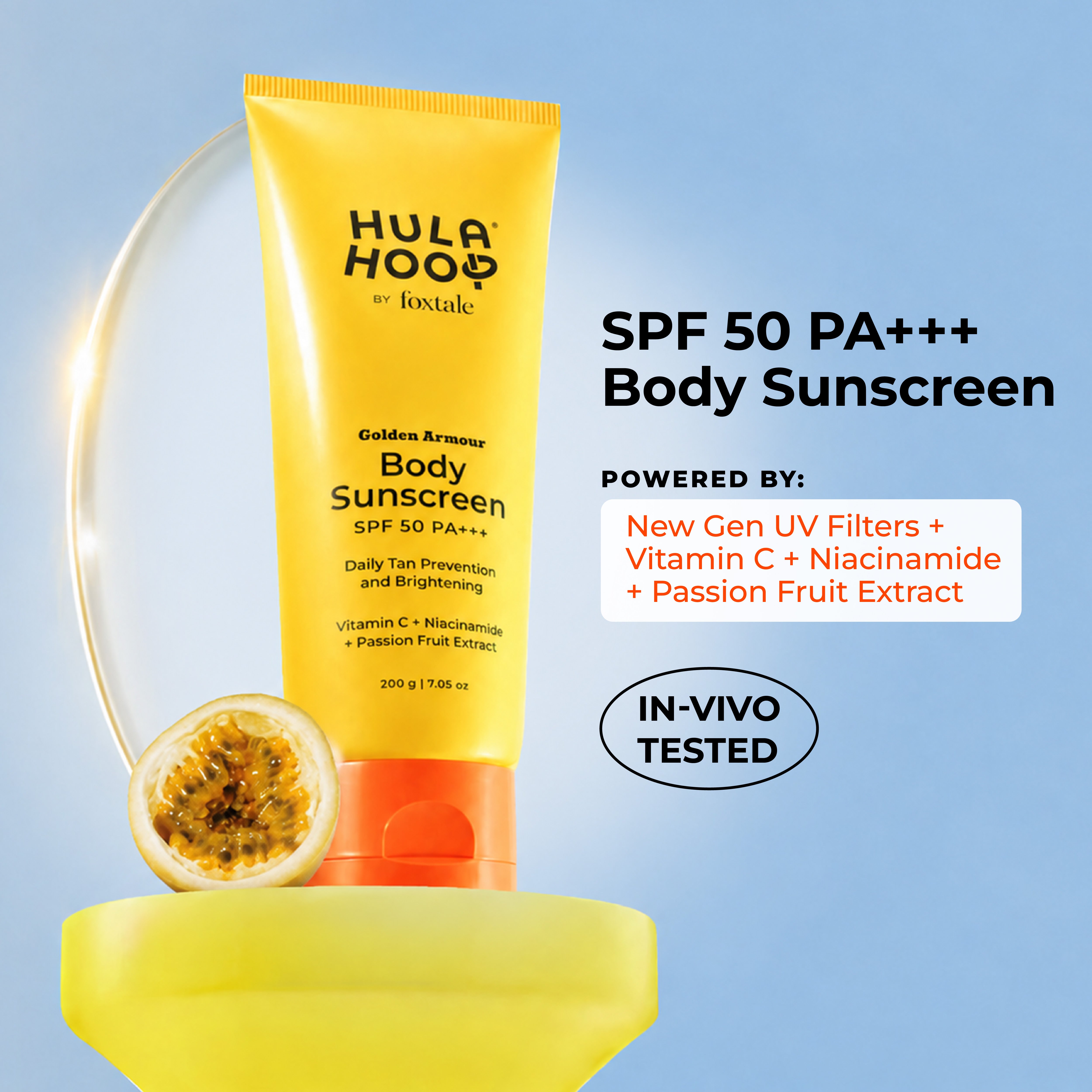 Foxtale Hula Hoop Golden Armour Body Glow Sunscreen SPF 50, In-Vivo Tested with PA+++