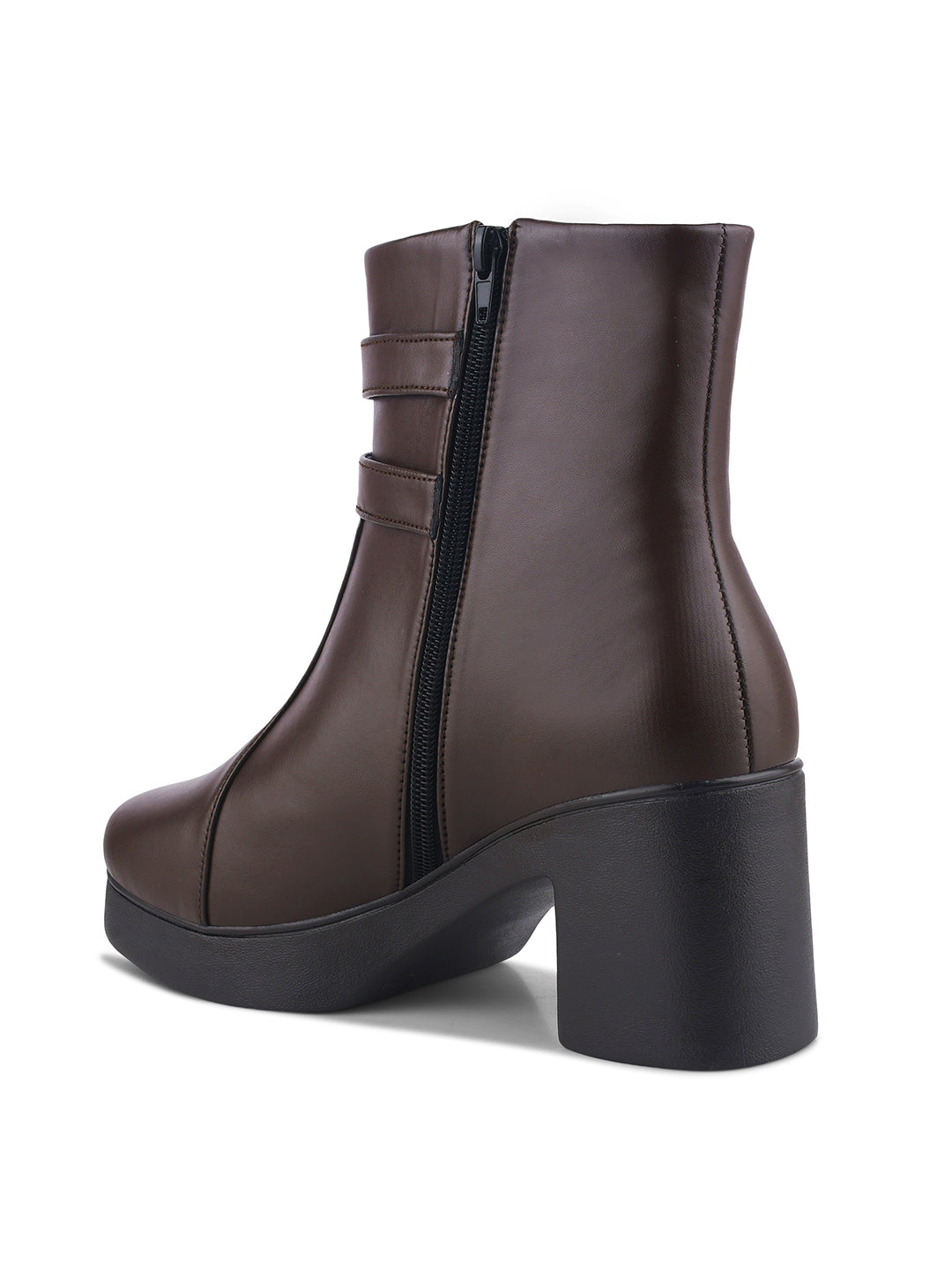 JM Looks Block Heel Ankle Boots for Women with Double Buckle Strap Platform