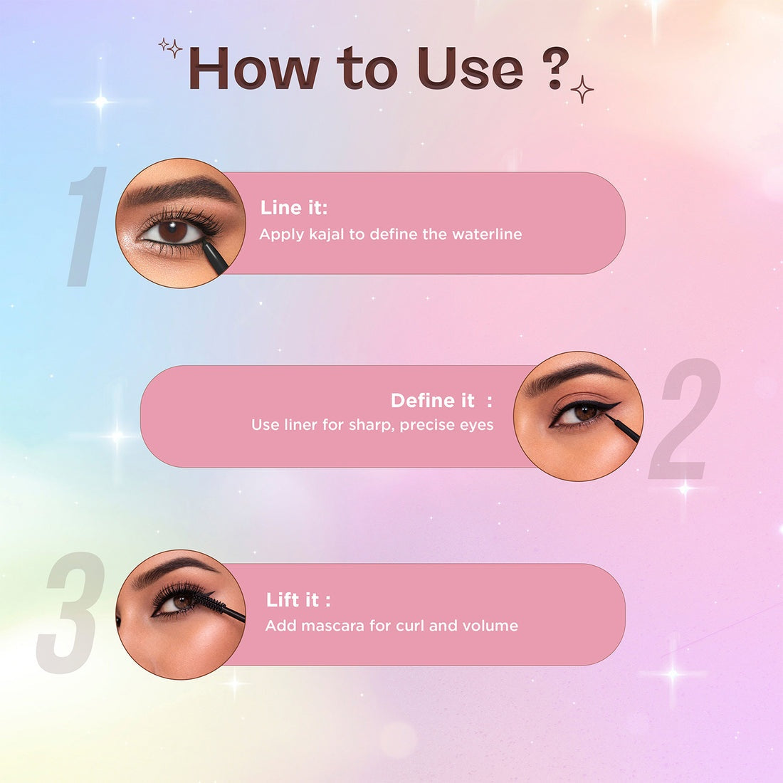 Glam21 Eye Makeup Trio (Mascara + Eyeliner + Kajal)