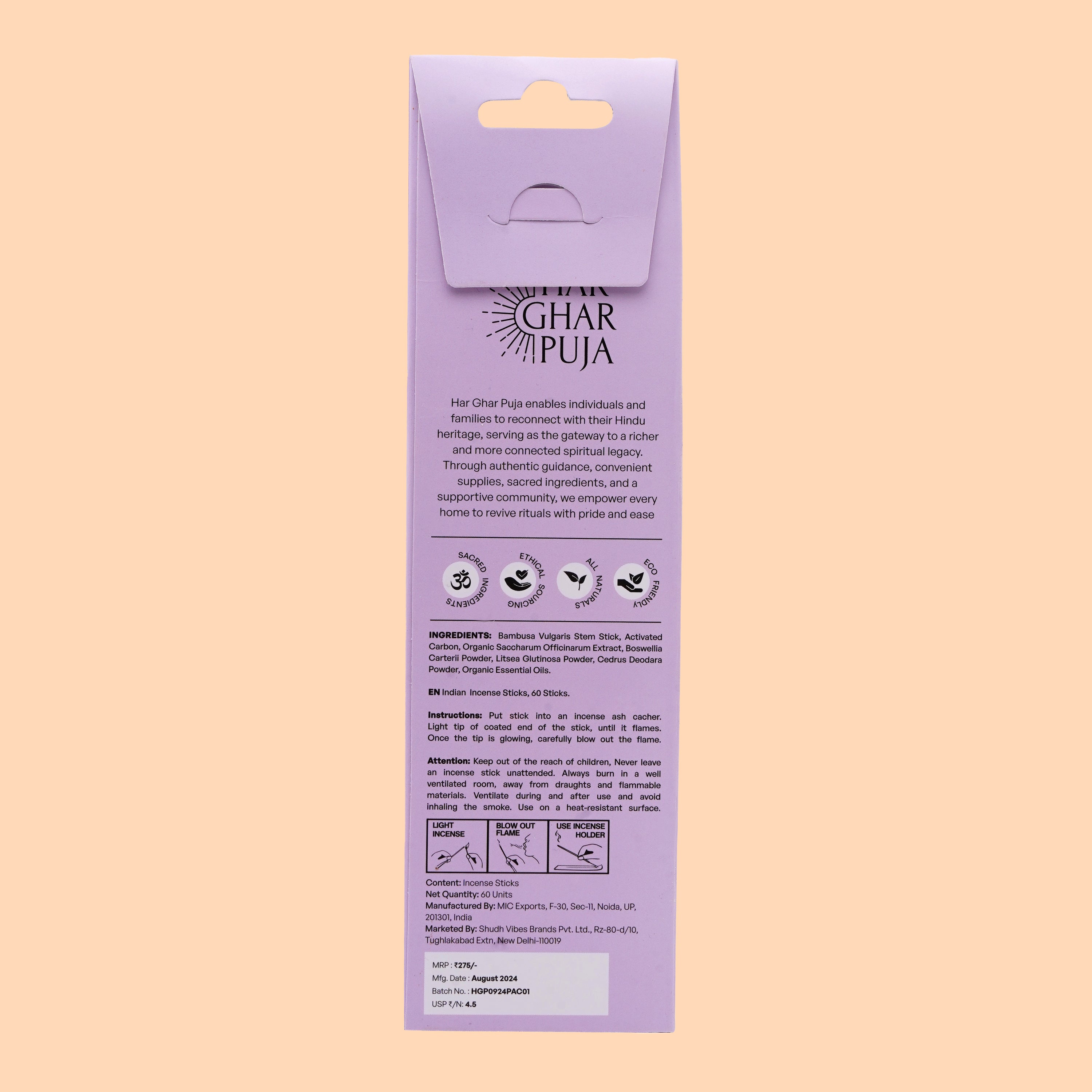Har Ghar Puja Vrindavan Jasmine Incense Stick (Set of 3)