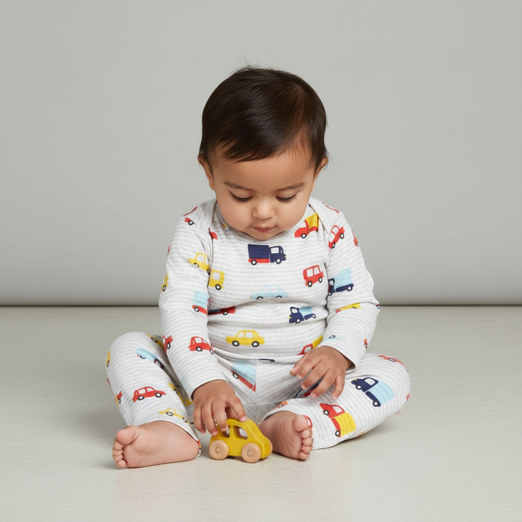 Urbanrac Cotton Onesies and Pant Set for Babies - Sleepwear - Cars and Trucks Print
