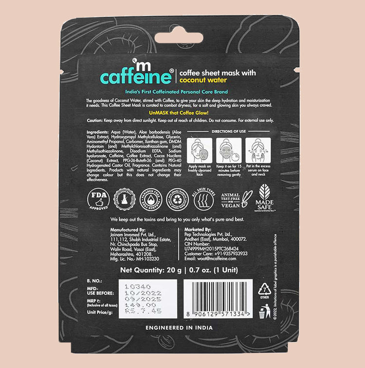 mCaffeine Coconut Water Coffee Sheet Mask - 20g