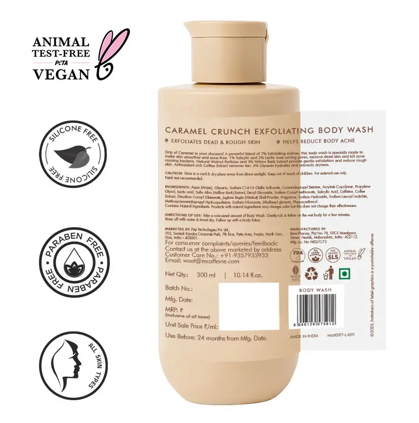 mCaffeine Exfoliating Caramel Crunch Body Wash - 300ml