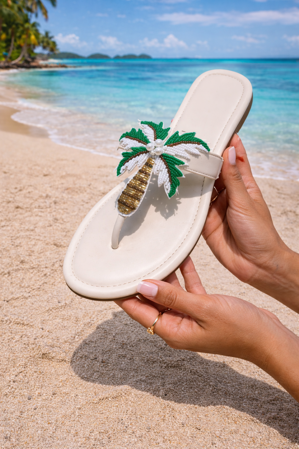 Sandal Stories Ivory Palm Tree Flats