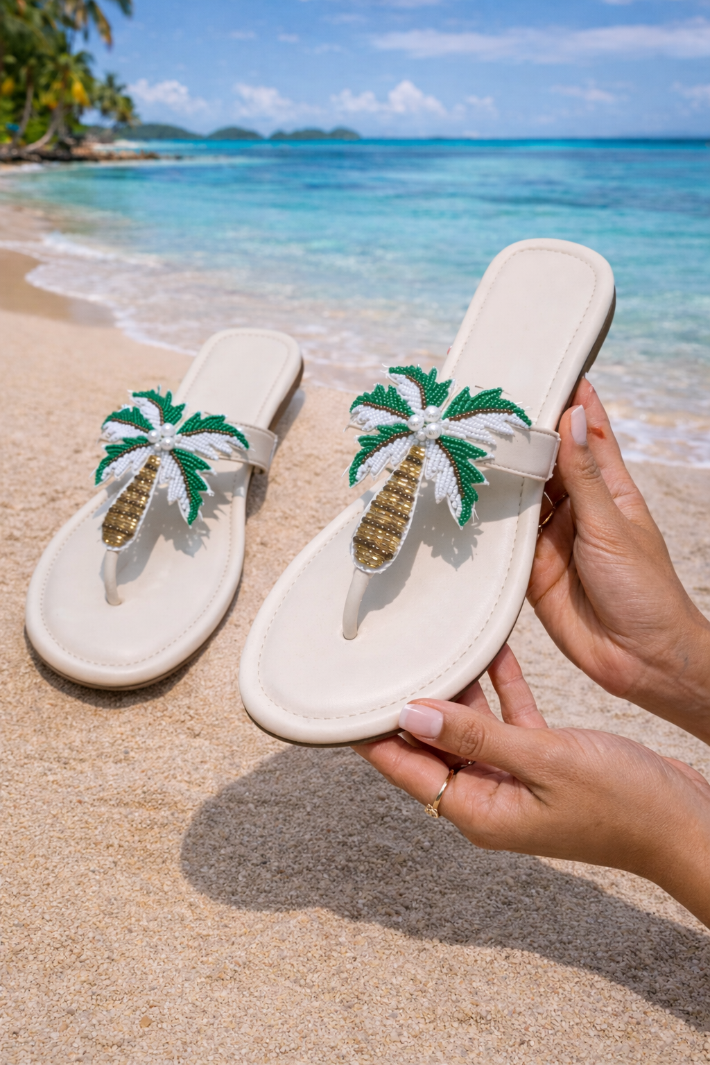 Sandal Stories Ivory Palm Tree Flats