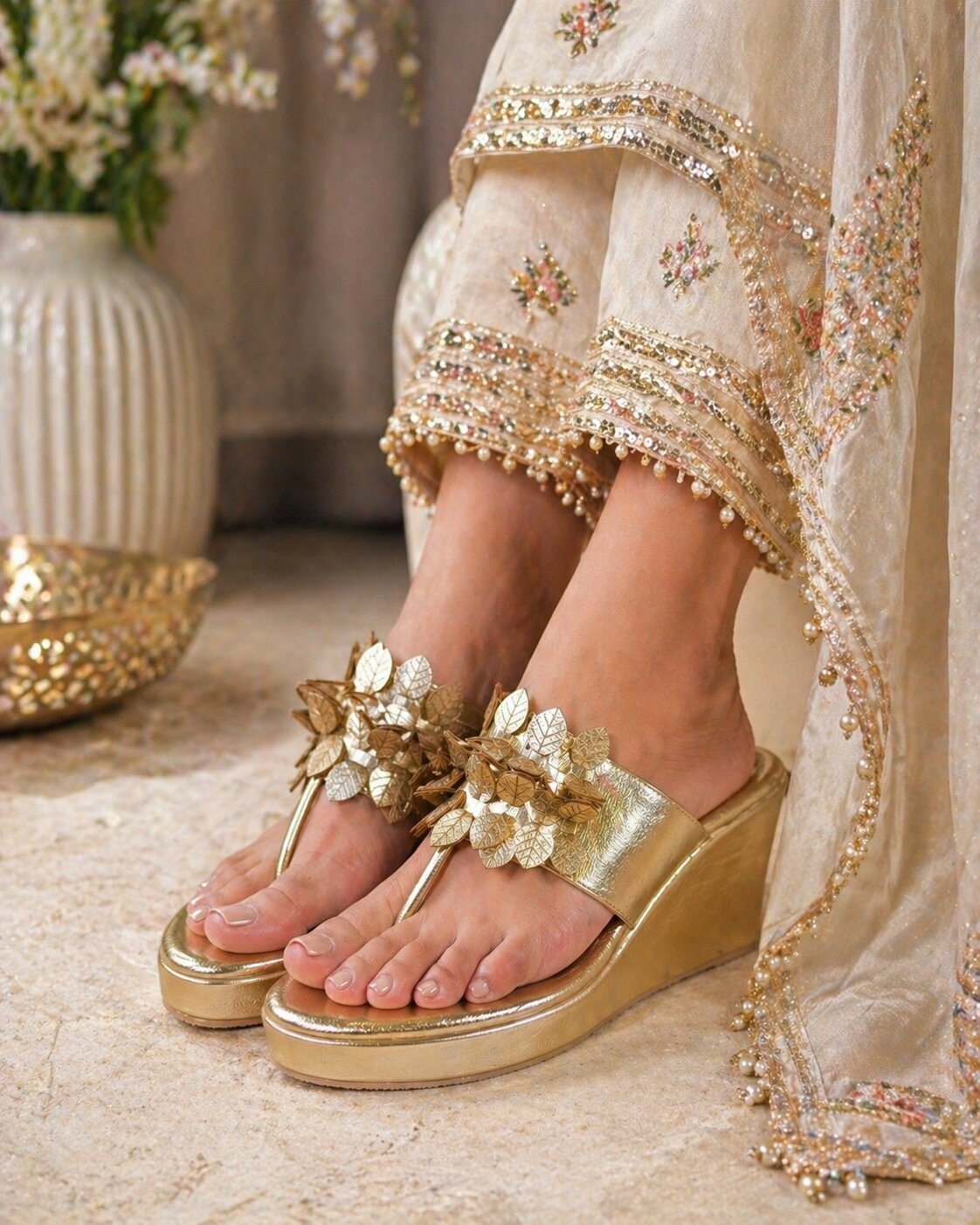 Sandal Stories Golden Leaf Wedge Sandals - 3 Inch