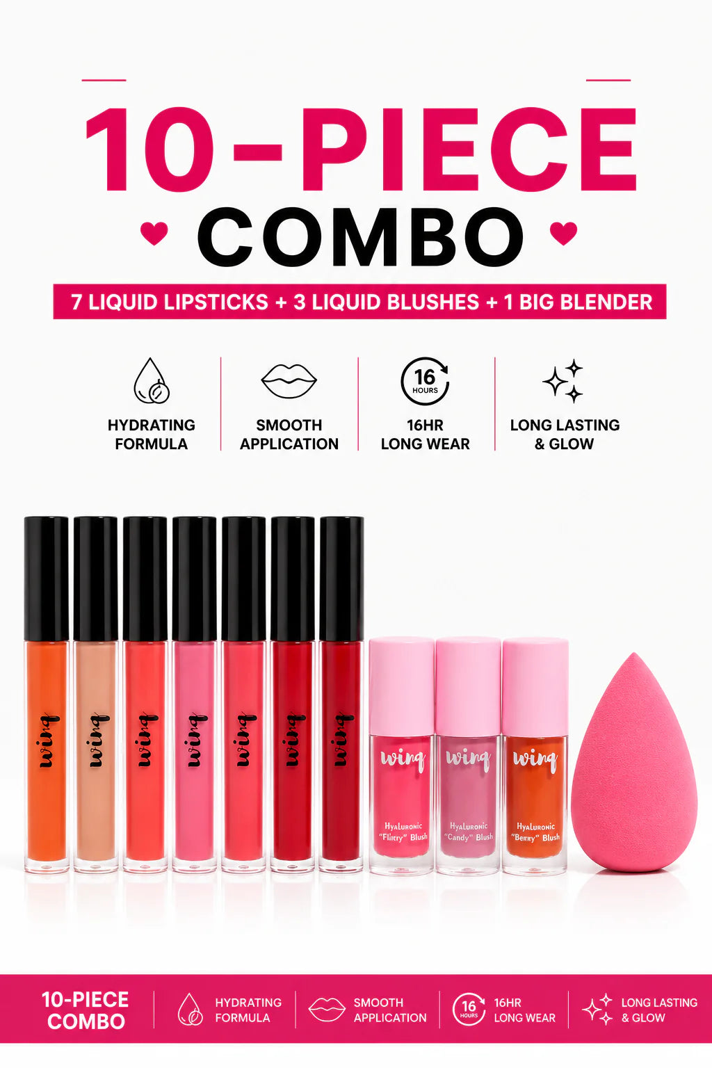 Winq Cosmetics Lipsticks & Blush Combo (10 pc combo) + Free Gifts