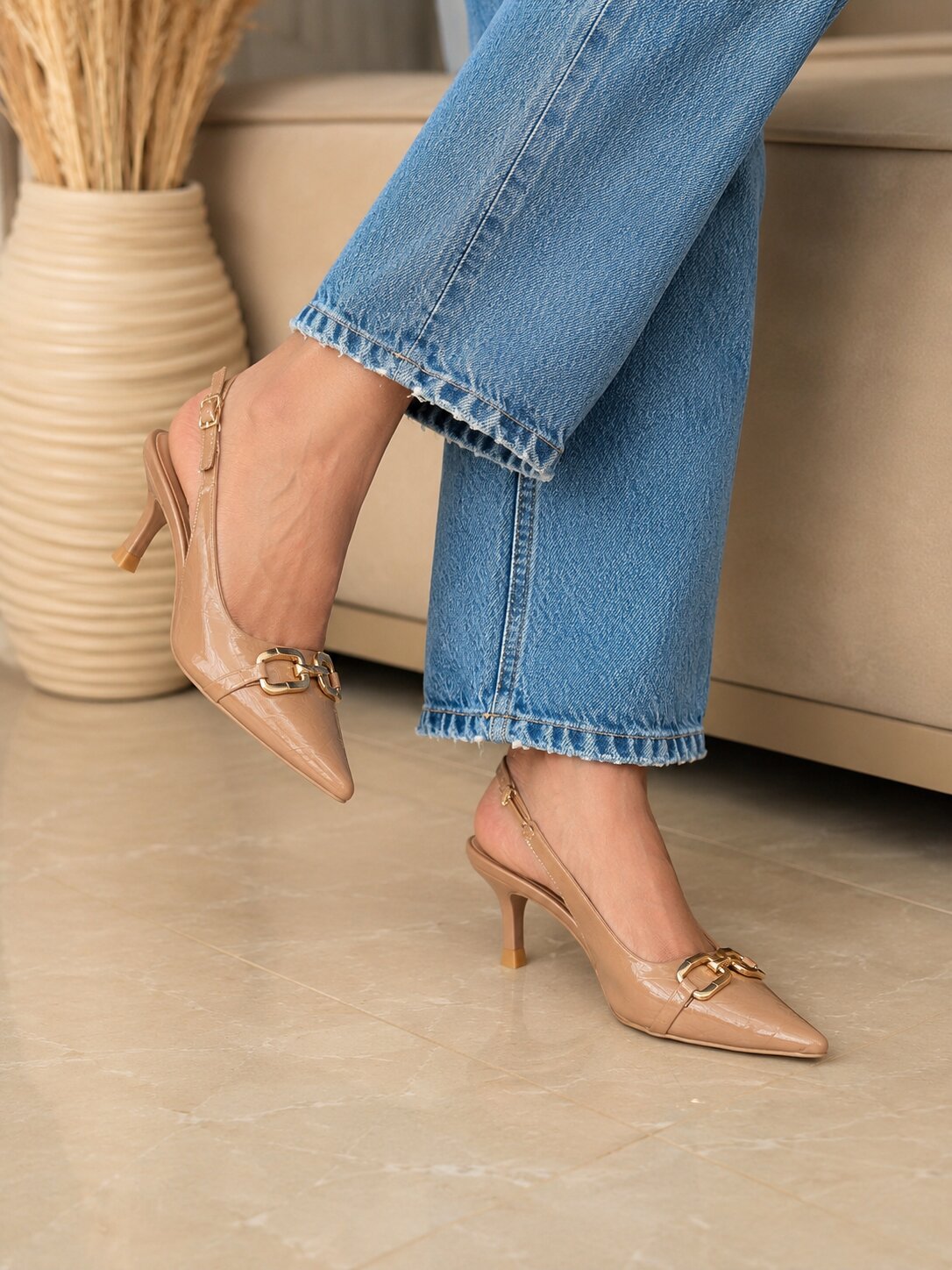 Sandal Stories Buckle Slingback Heels - 2.5 Inches