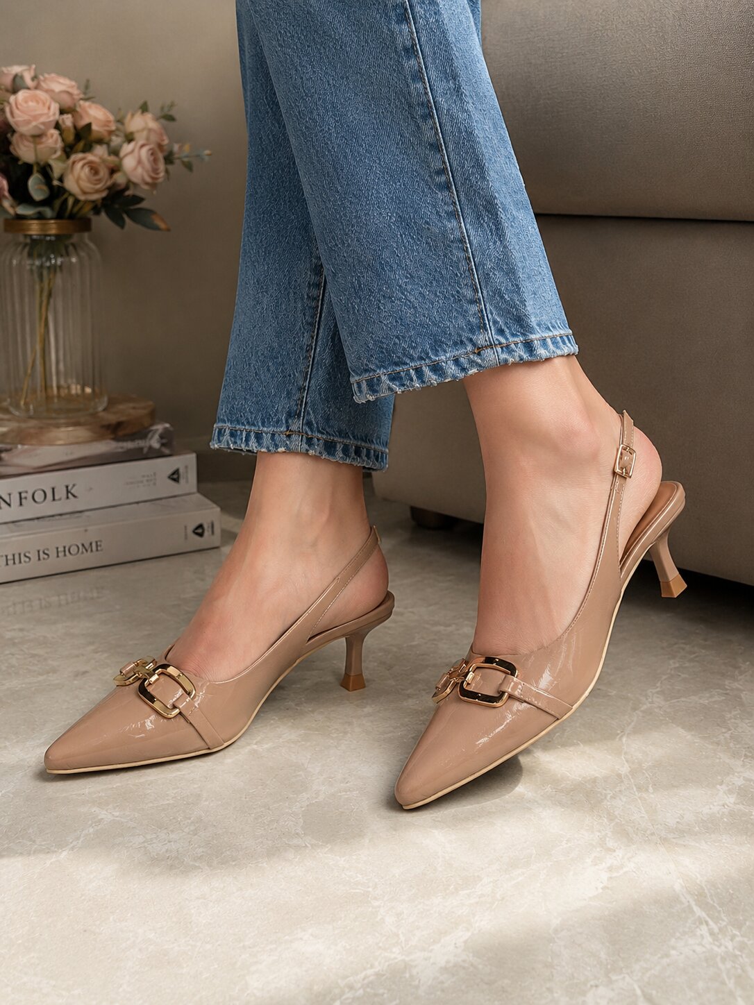 Sandal Stories Buckle Slingback Heels - 2.5 Inches