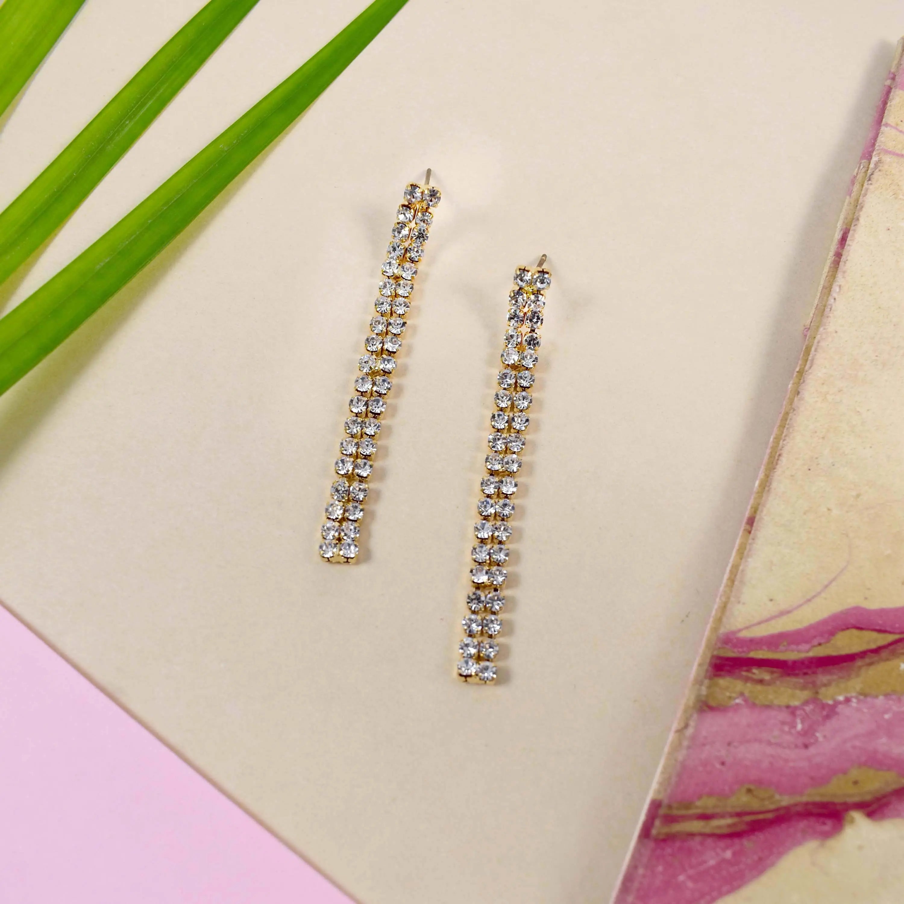 Salty Cubic Zircona Double Tassel Danglers