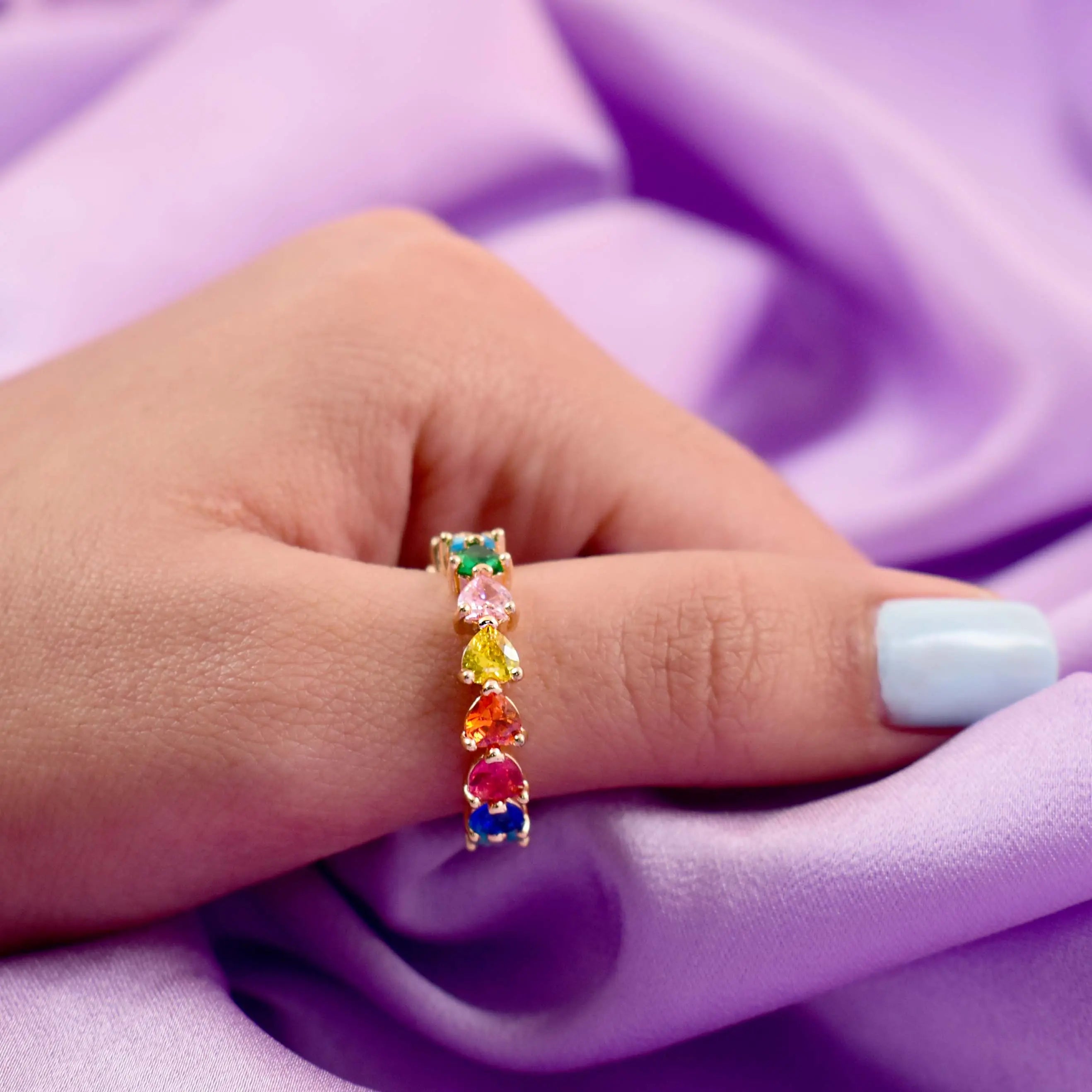 Salty Multicolor Hearts Gold Tennis Ring