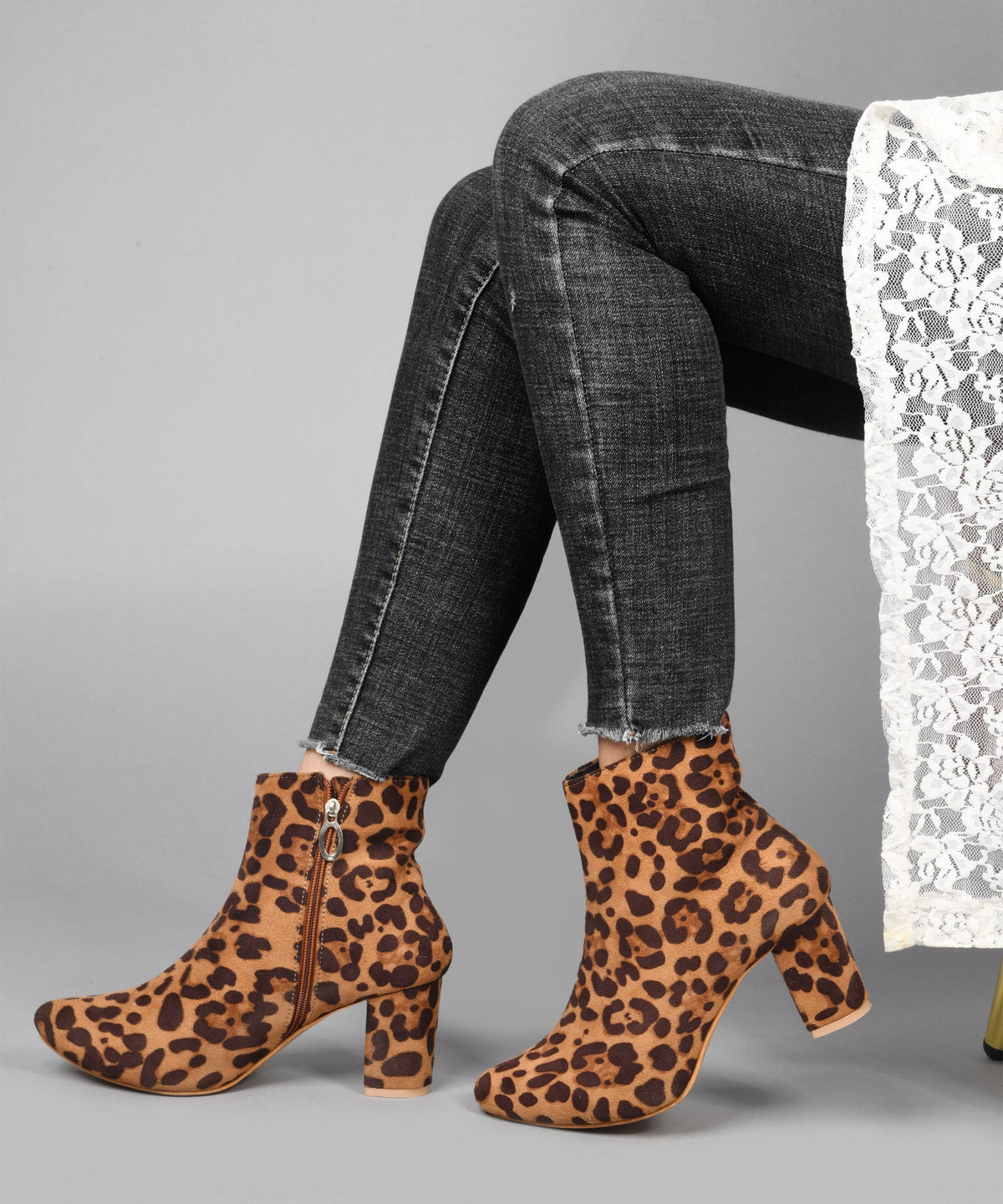 JM Looks Women Block Heel Ankle Boots with Zipper Pointed Toe