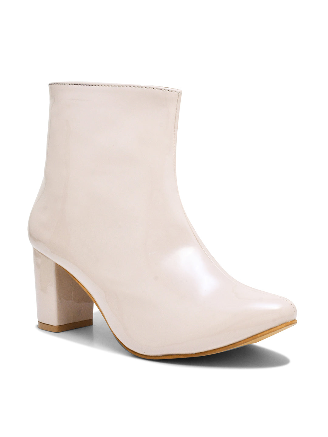 JM Looks Women Glossy Patent Block Heel Ankle Boots with Side Zip