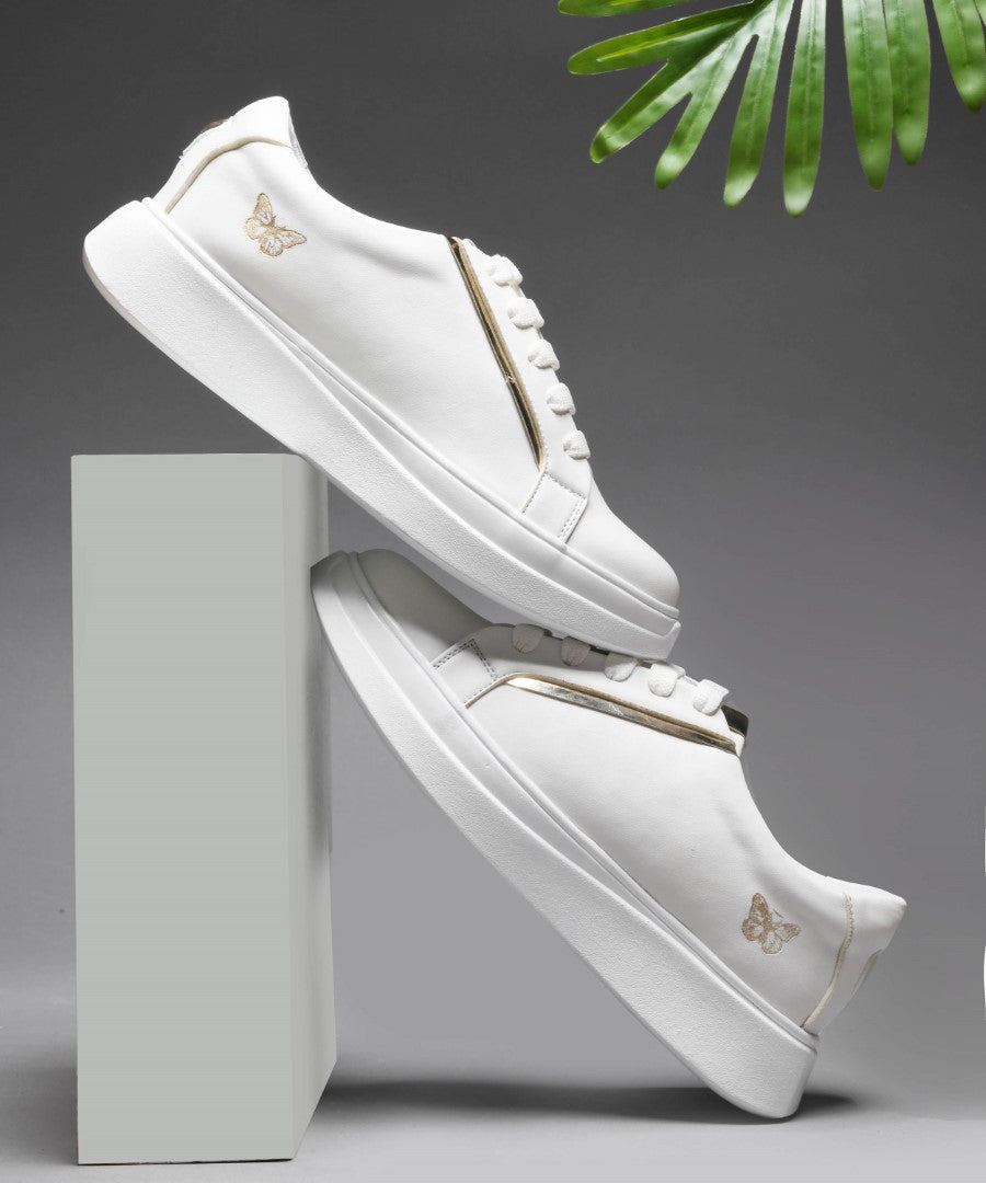 JM Looks Metallic Sneakers for Women | Lace-Up Chunky Sole